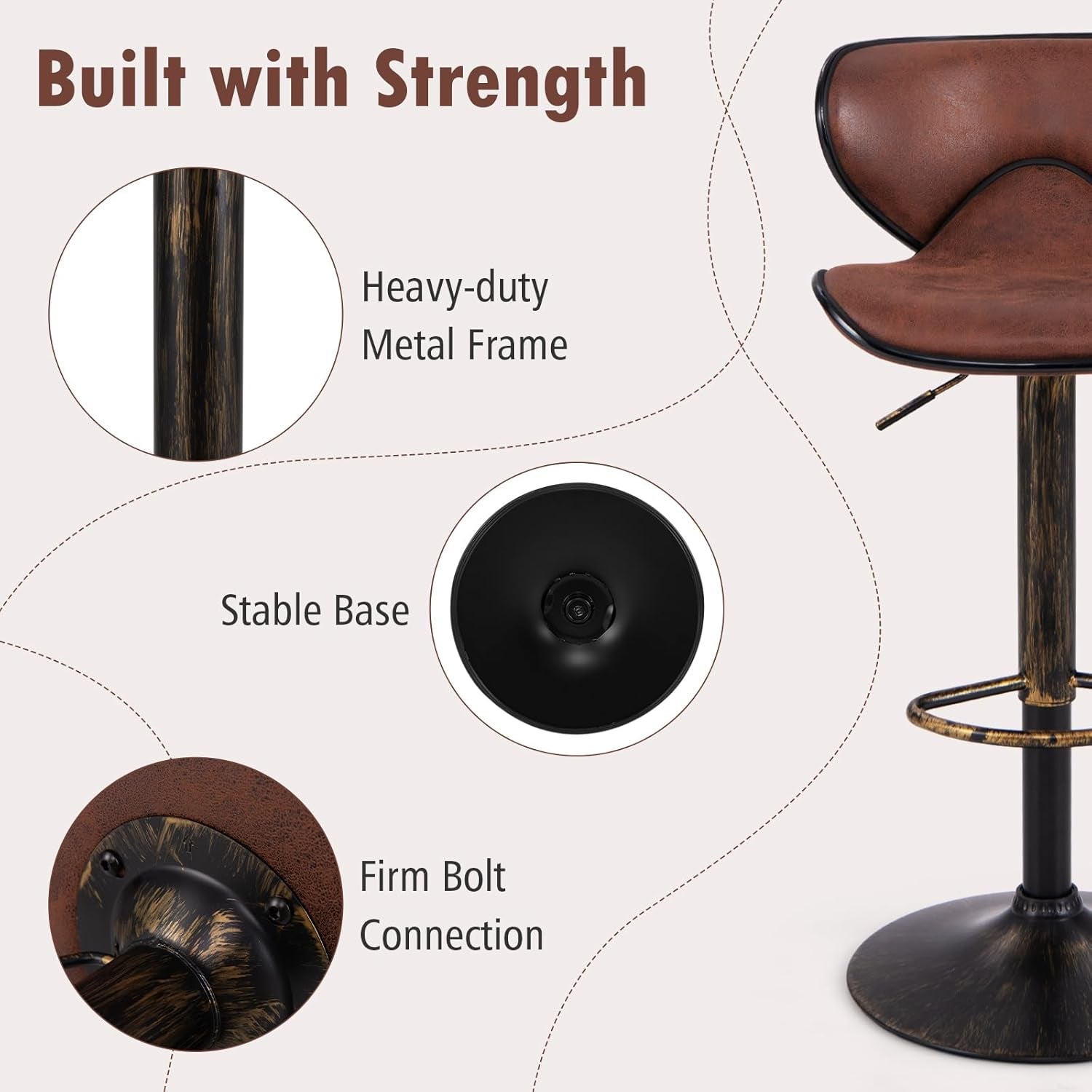Dark Brown Two Pack Swivel Bar Stools With Backrest