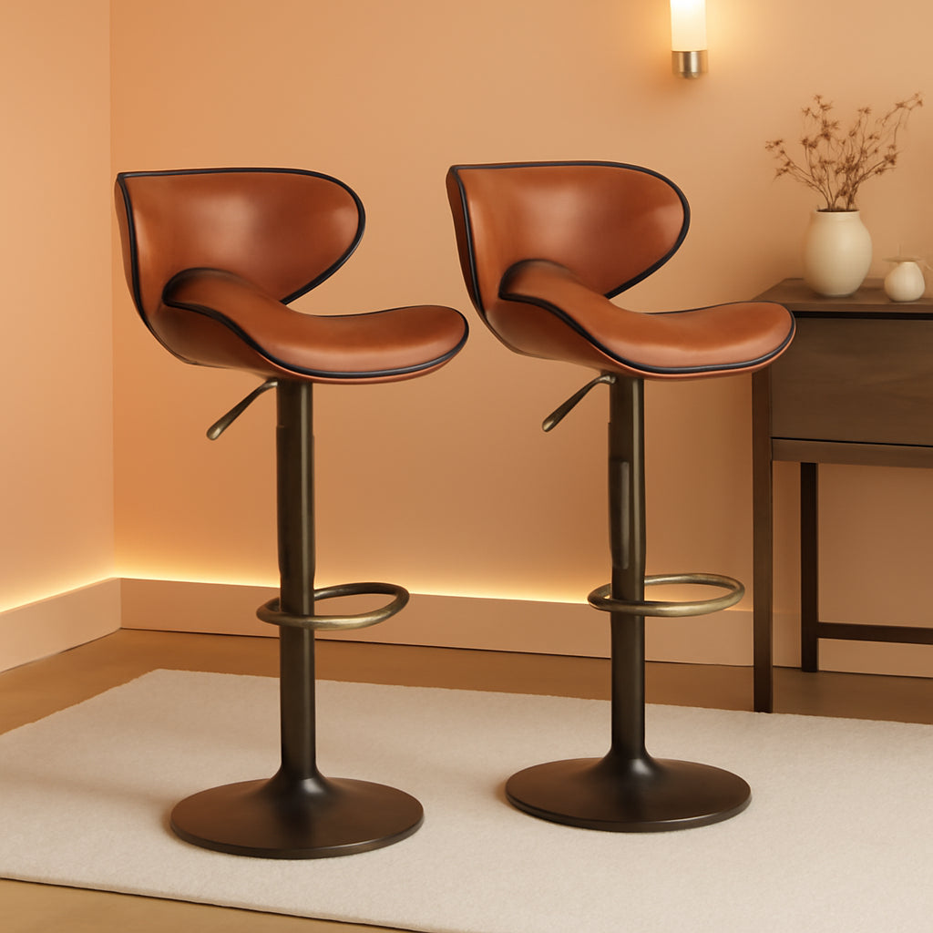 Dark Brown Two Pack Swivel Bar Stools With Backrest