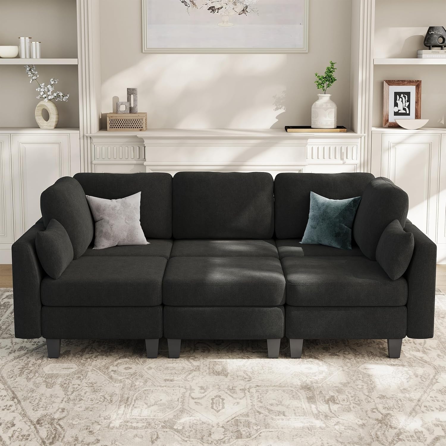 Dark Charcoal Contemporary Six Seater Sleeper Sofa
