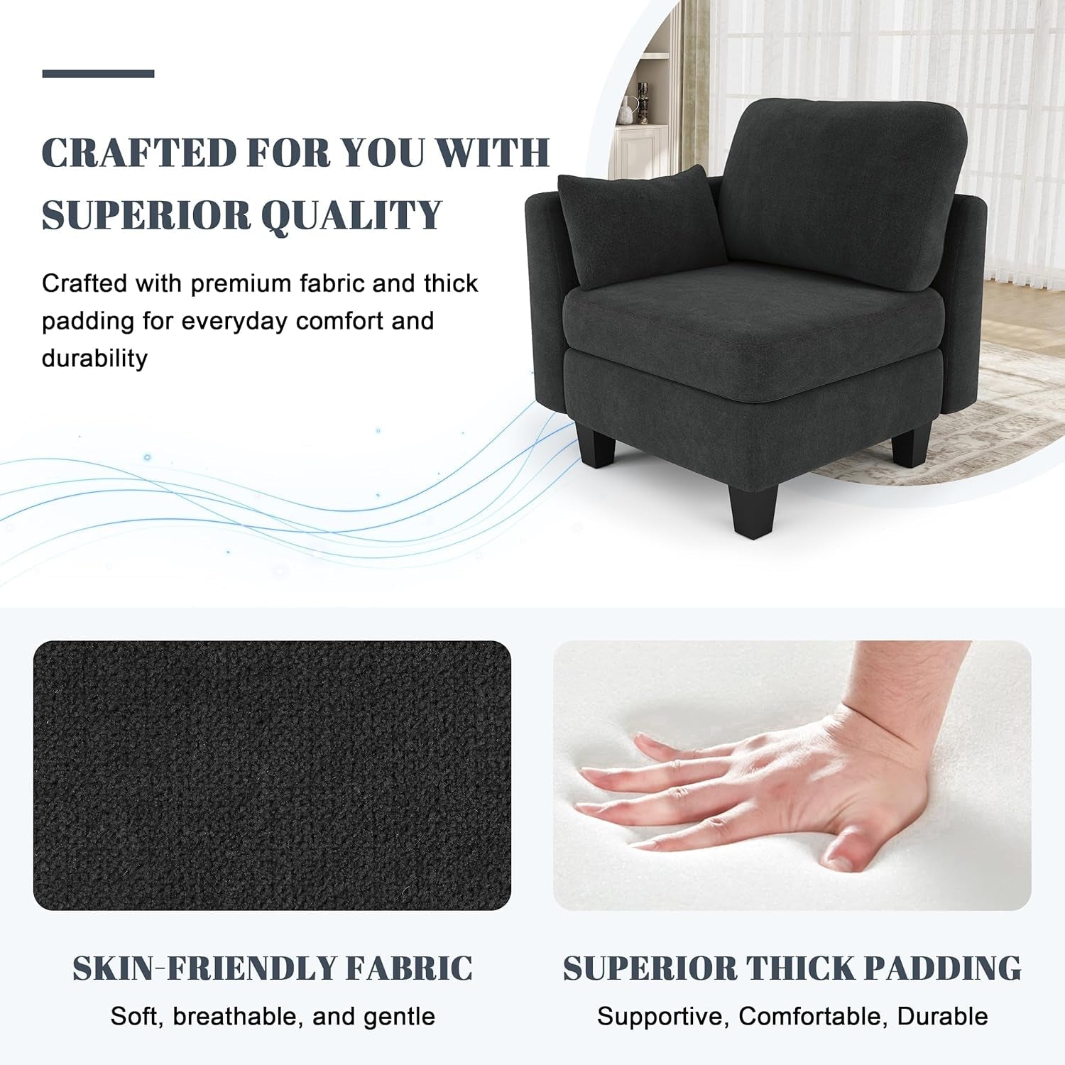 Dark Charcoal Contemporary Six Seater Sleeper Sofa