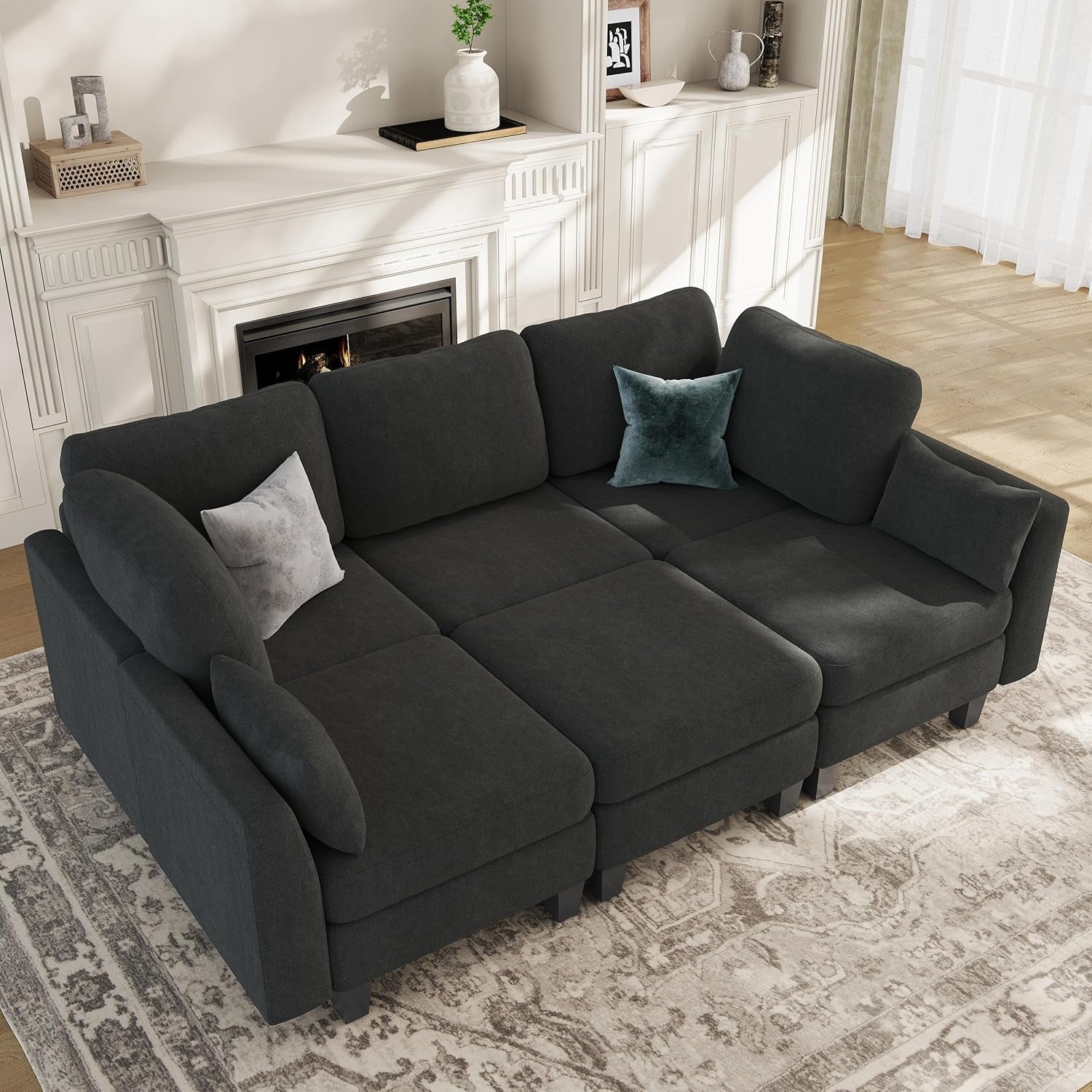 Dark Charcoal Contemporary Six Seater Sleeper Sofa