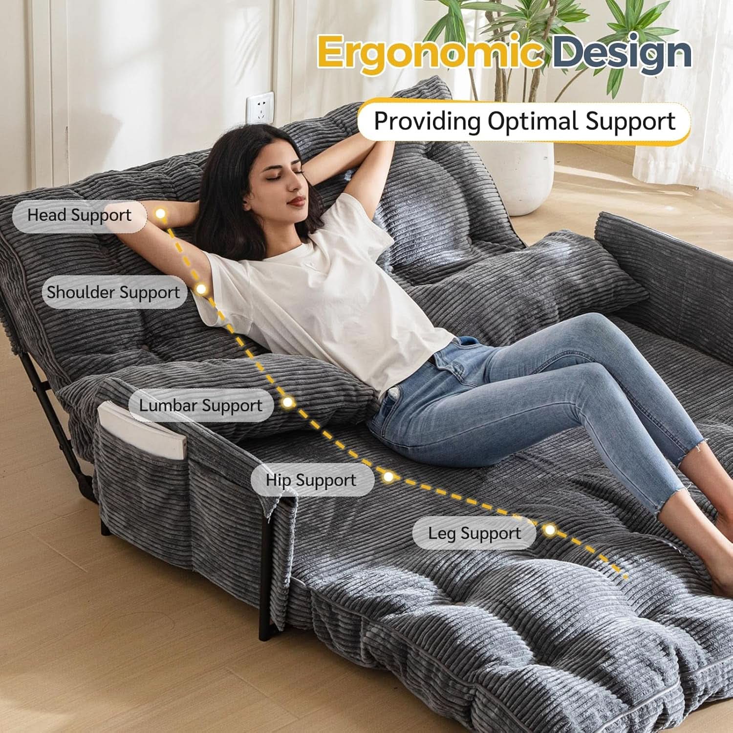Dark Gray Adjustable Floor Sofa 5 Position Reclining Bed