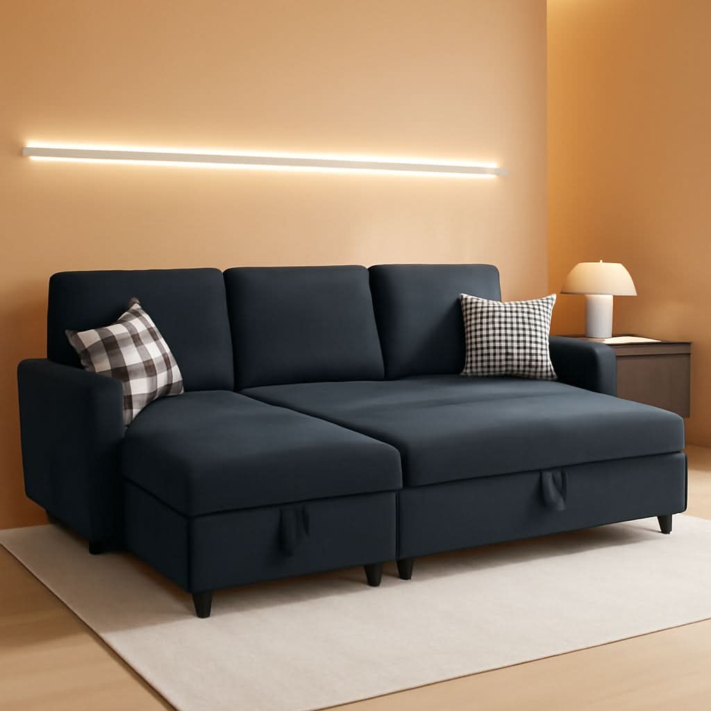 Dark Gray Convertible Sectional Sofa Bed Storage Drawer