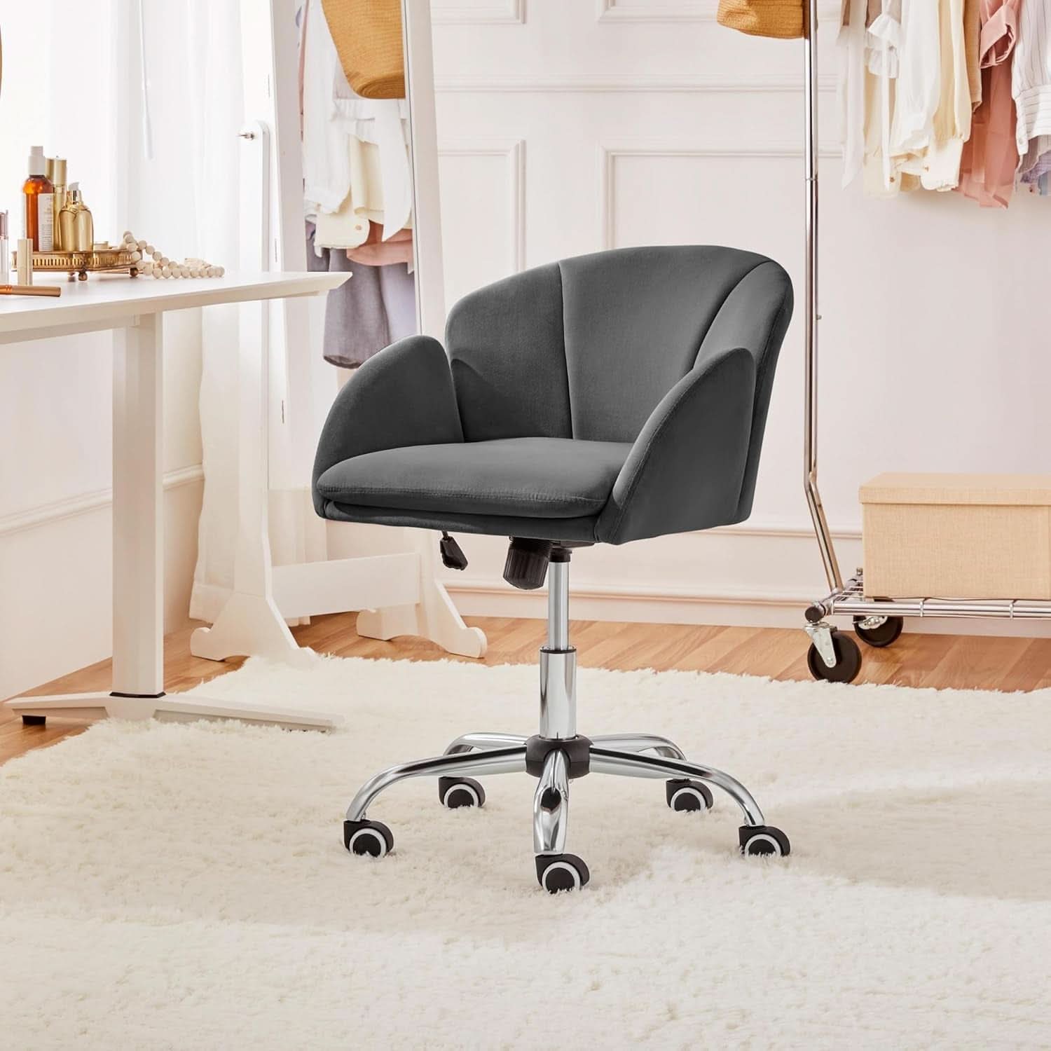 Dark Gray Desk Chair With Armrests For Home Office