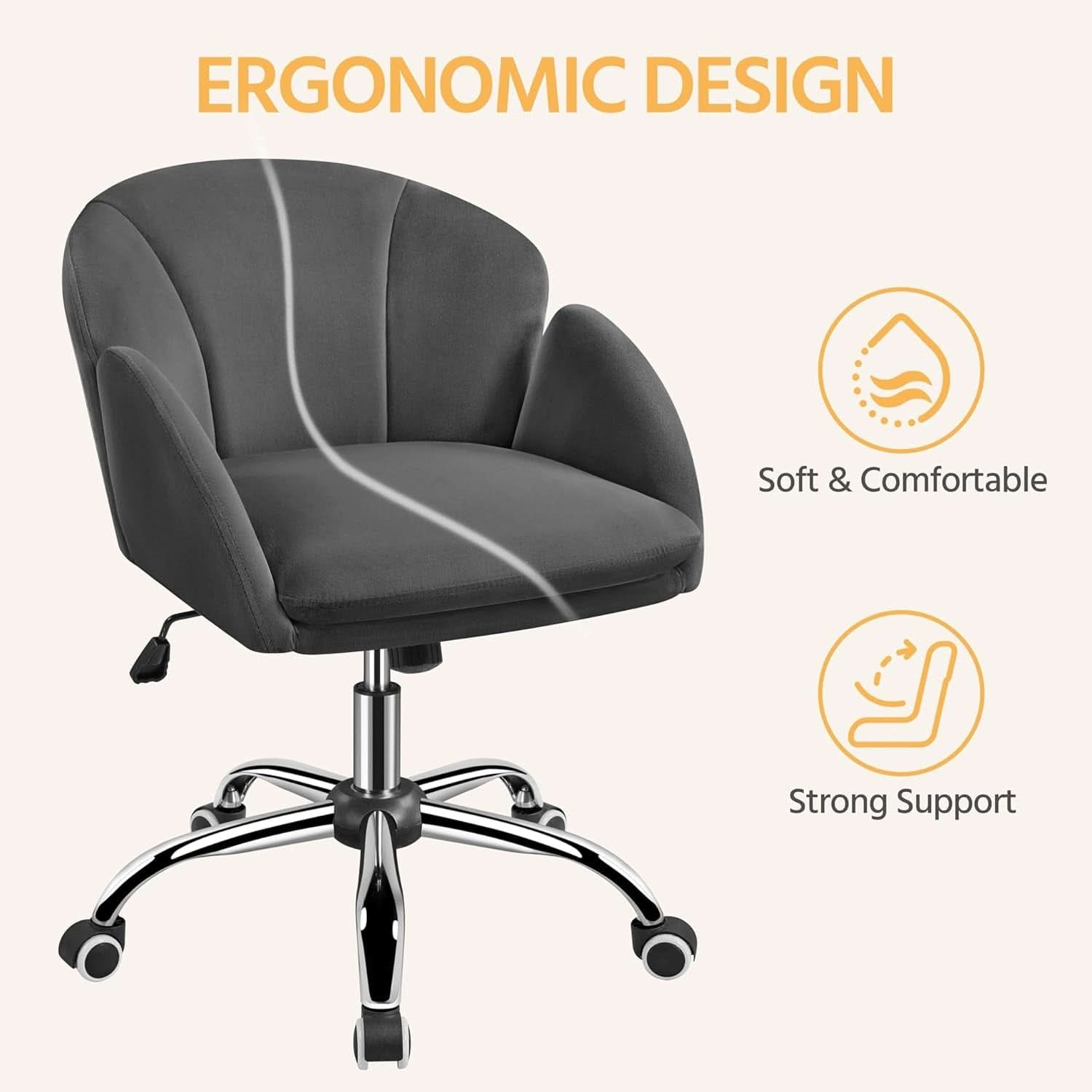 Dark Gray Desk Chair With Armrests For Home Office