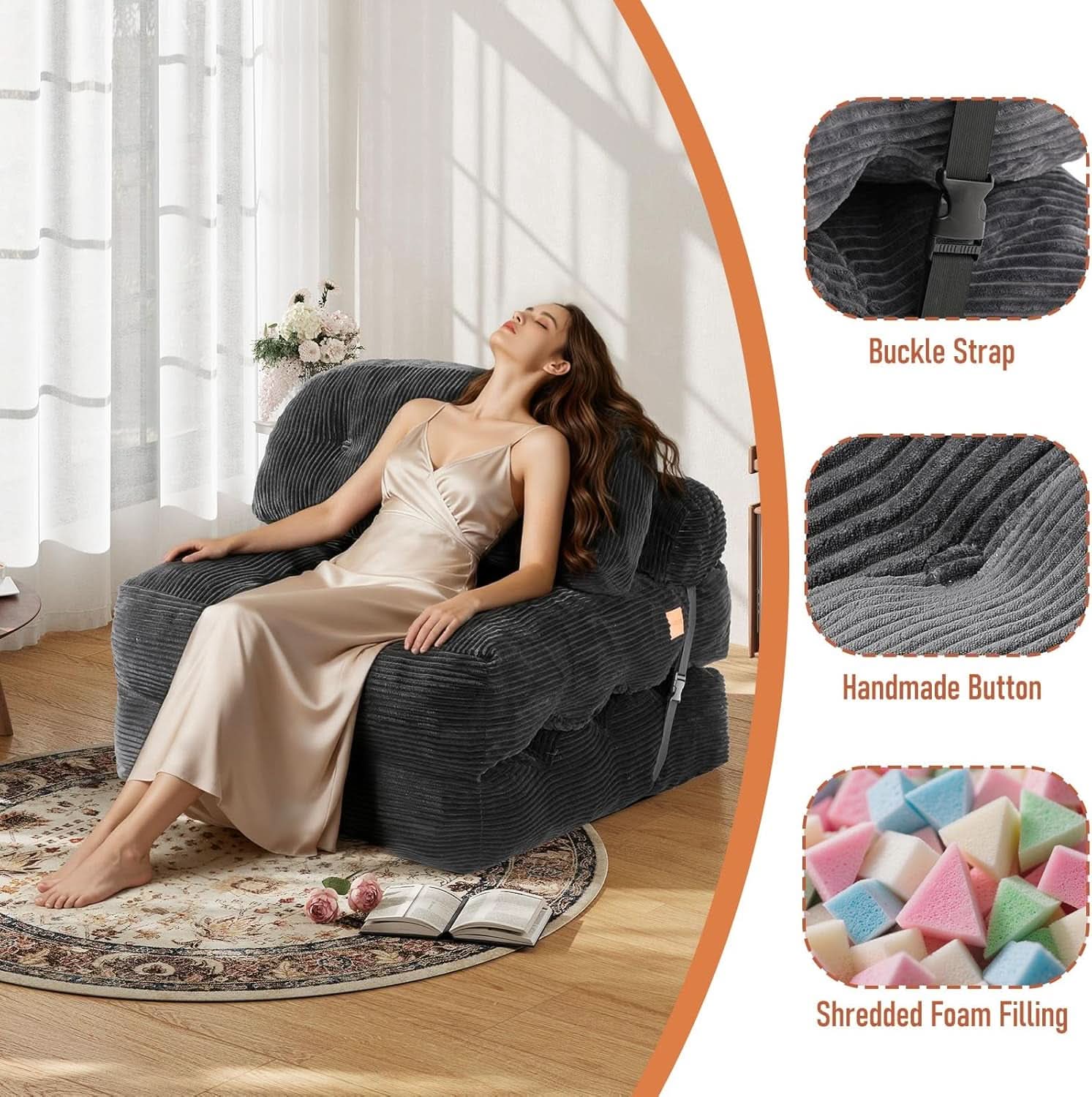 Dark Gray Folding Sofa Bed With Ergonomic Back Support