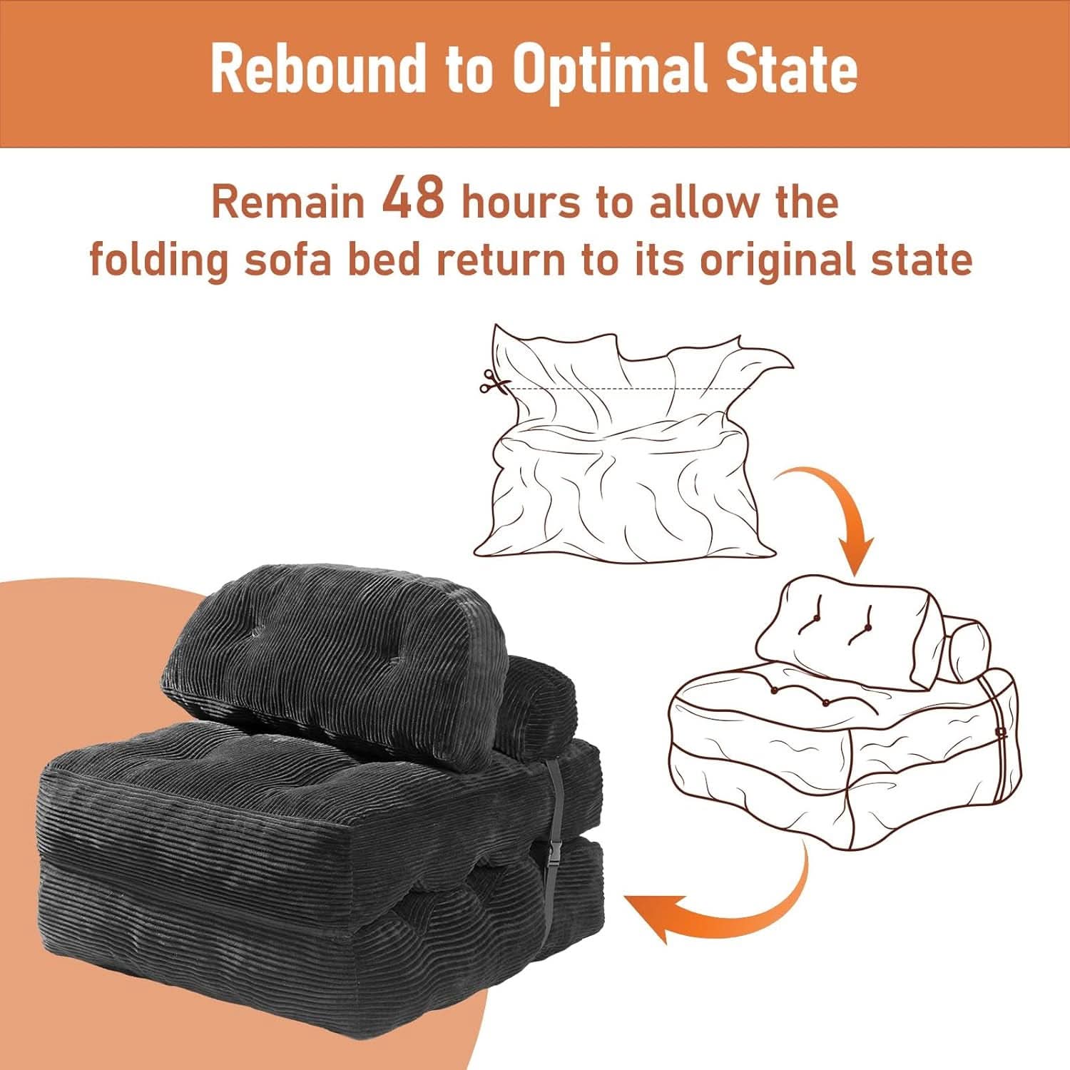 Dark Gray Folding Sofa Bed With Ergonomic Back Support
