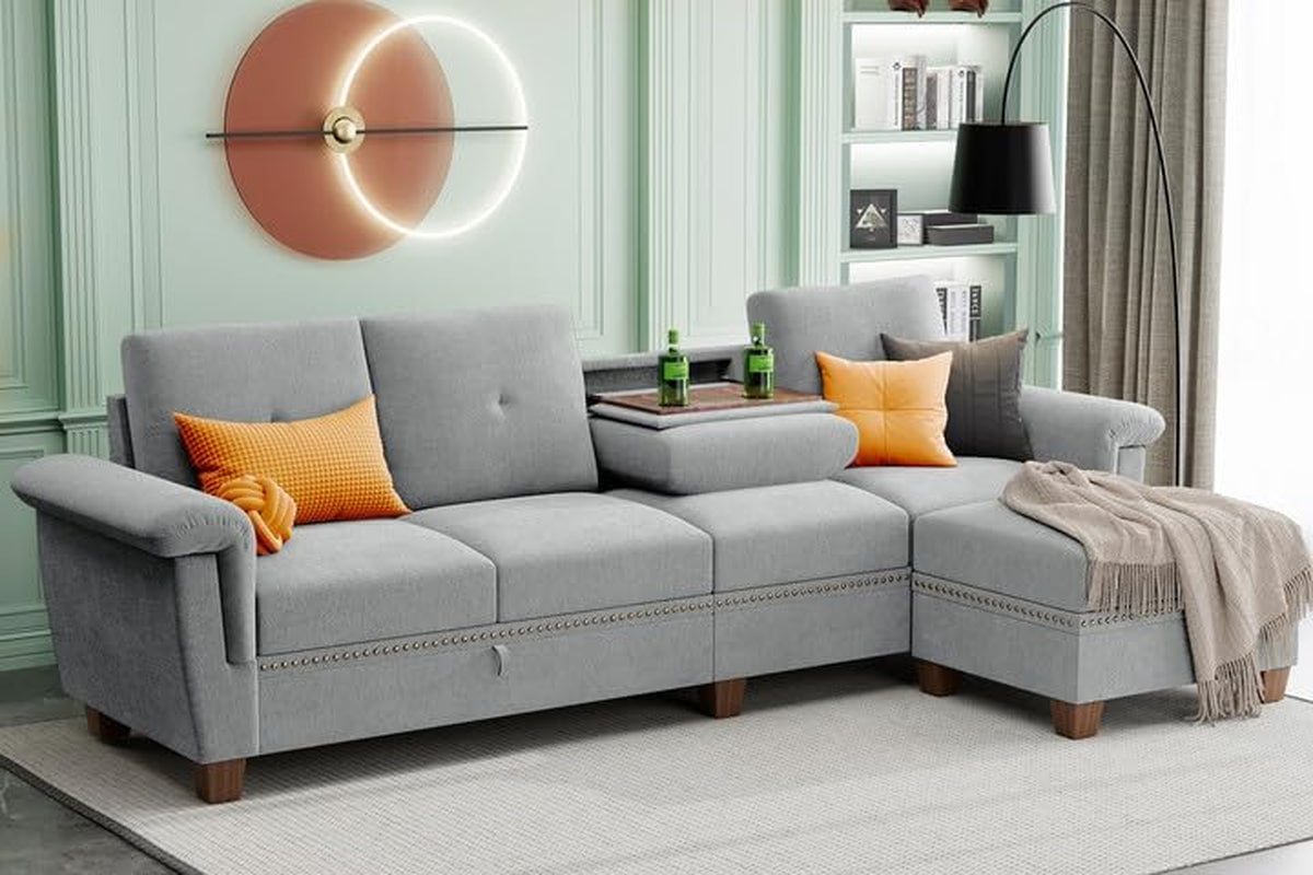 Dark Gray L Shaped Sectional Sofa With Hidden Storage