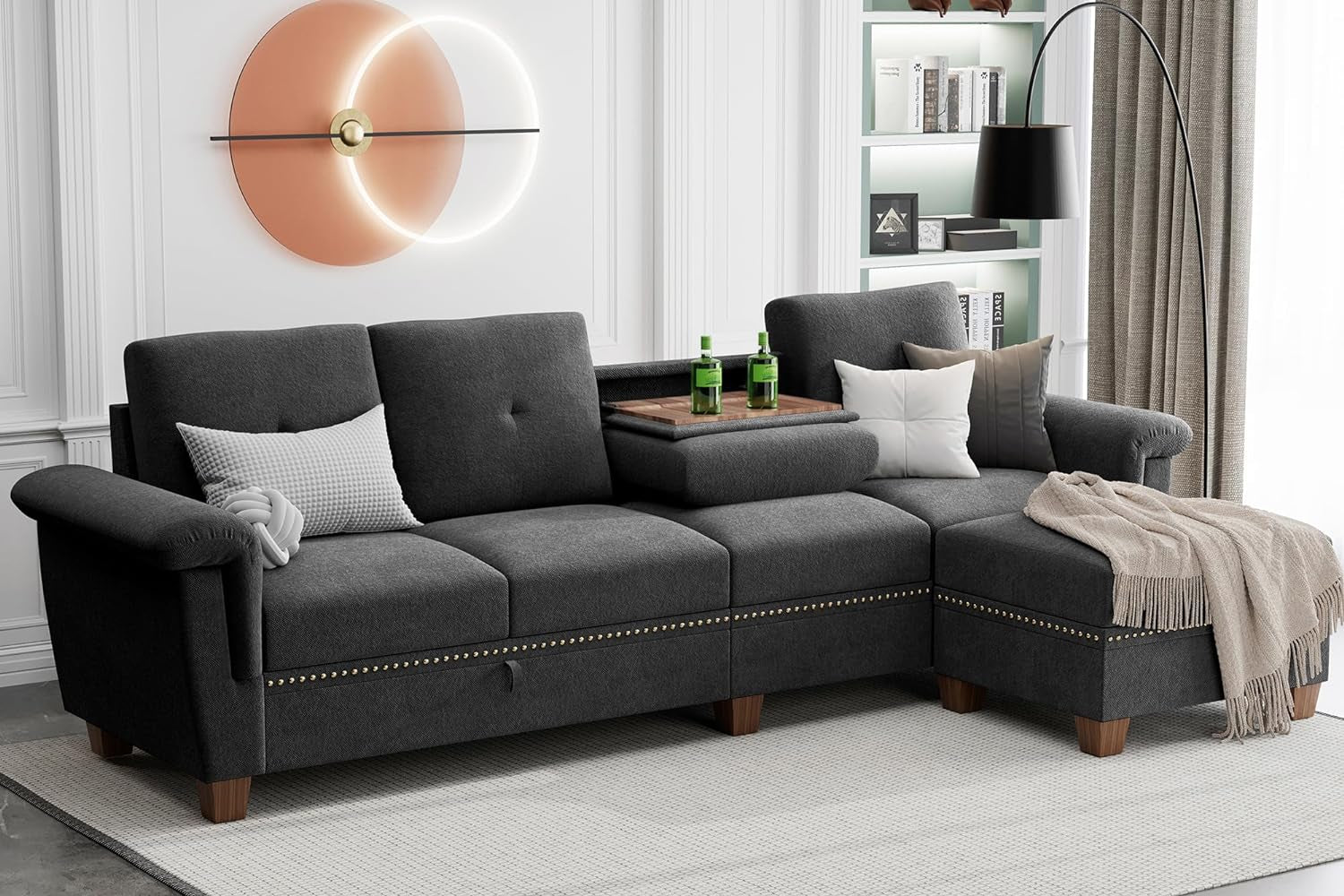 Dark Gray L Shaped Sectional Sofa With Hidden Storage
