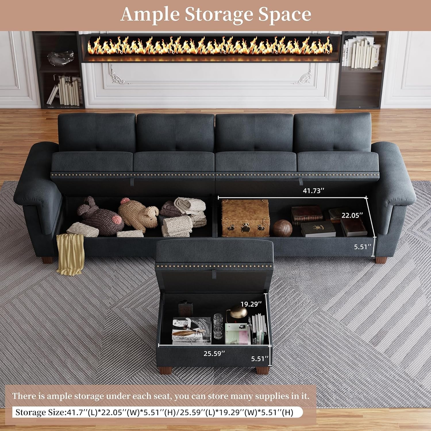 Dark Gray L Shaped Sectional Sofa With Hidden Storage