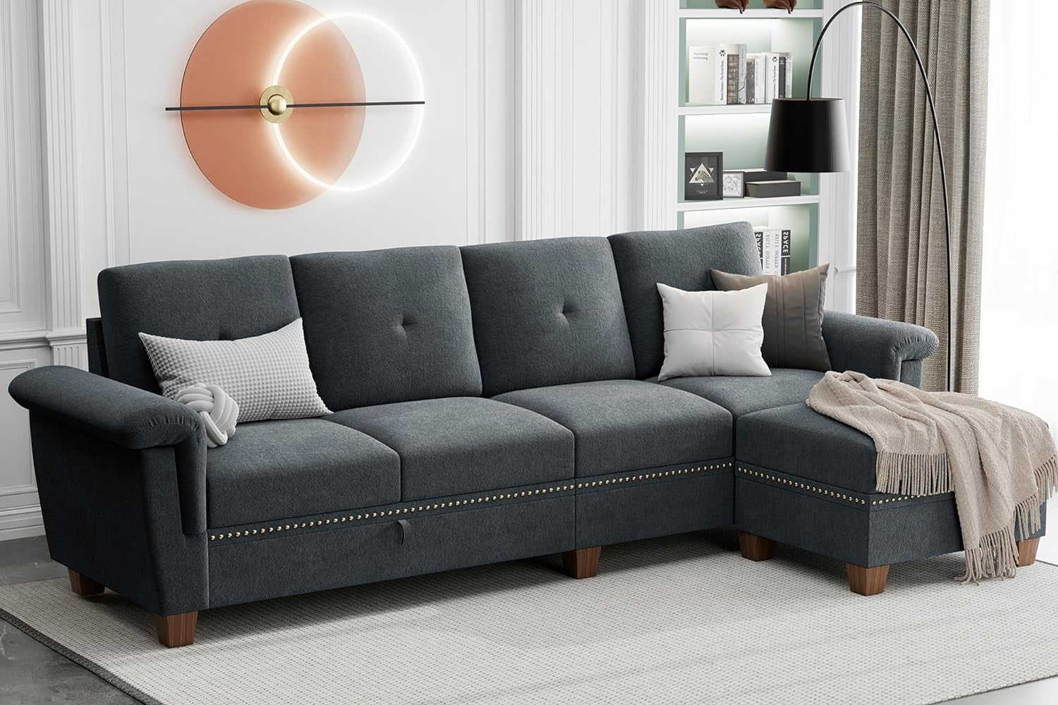Dark Gray L Shaped Sectional Sofa With Hidden Storage