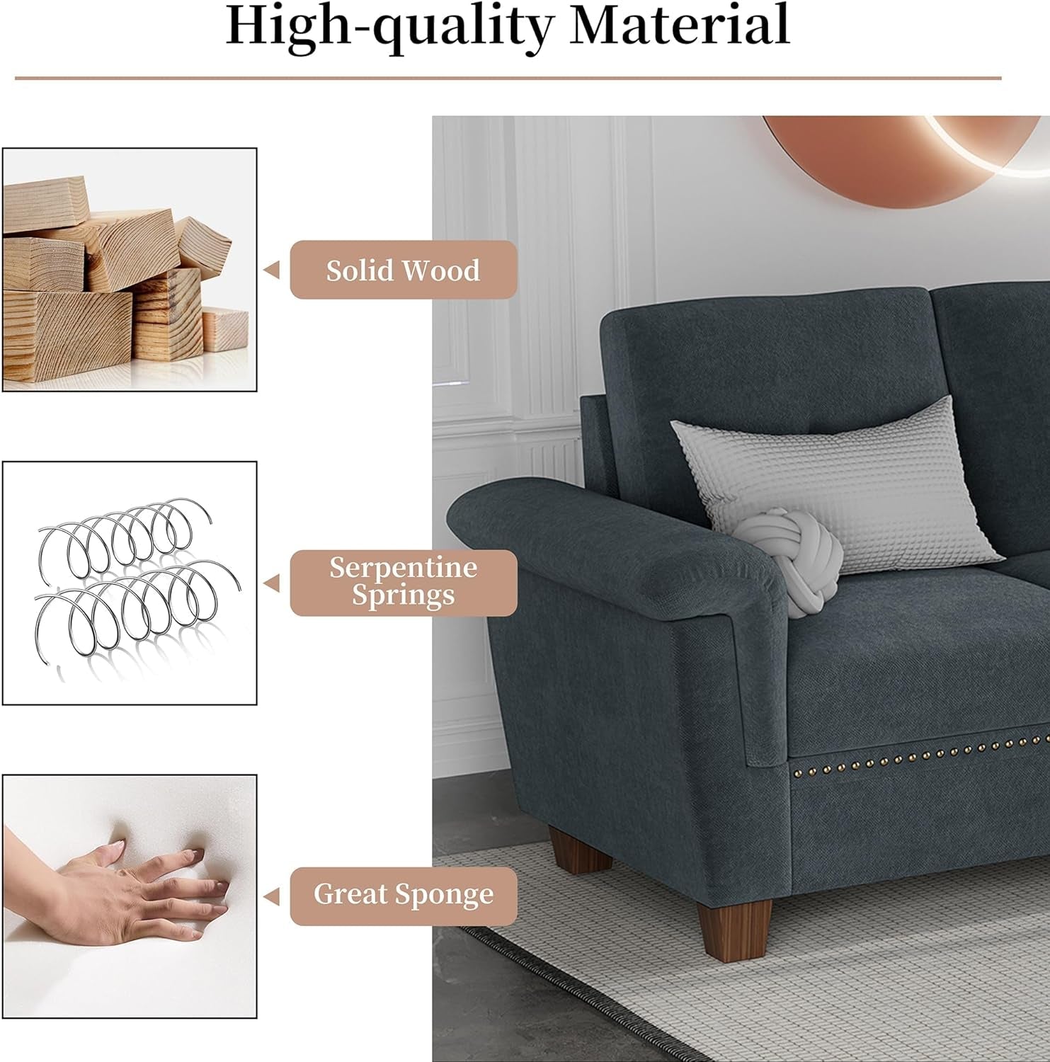 Dark Gray L Shaped Sectional Sofa With Hidden Storage
