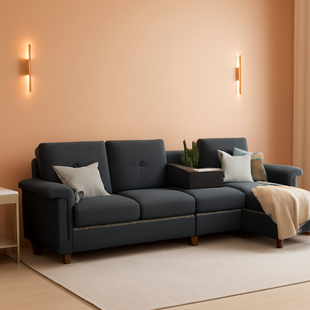 Dark Gray L Shaped Sectional Sofa With Hidden Storage