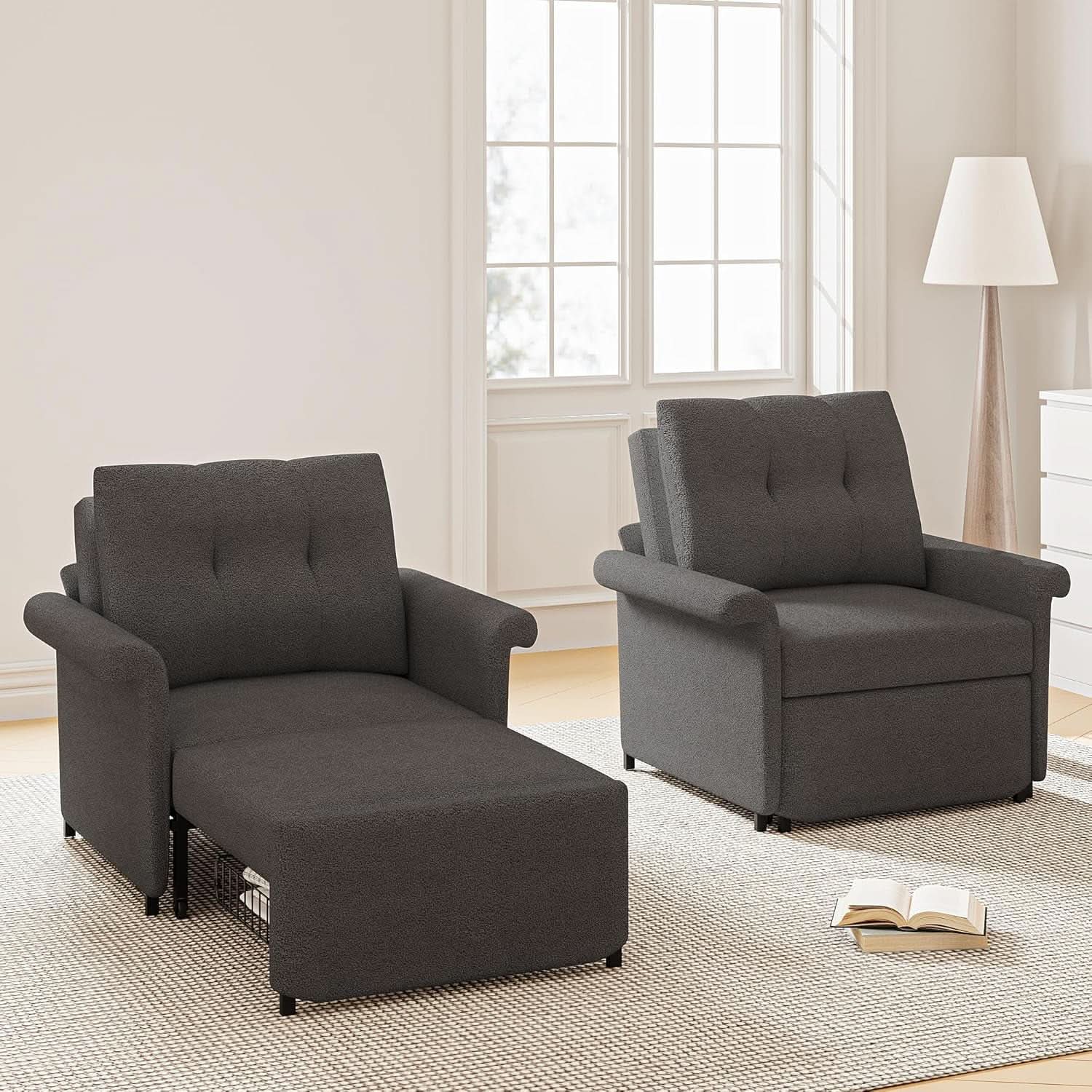 Dark Gray Lambswool Fabric Textured Sofa Bed Chair Storage