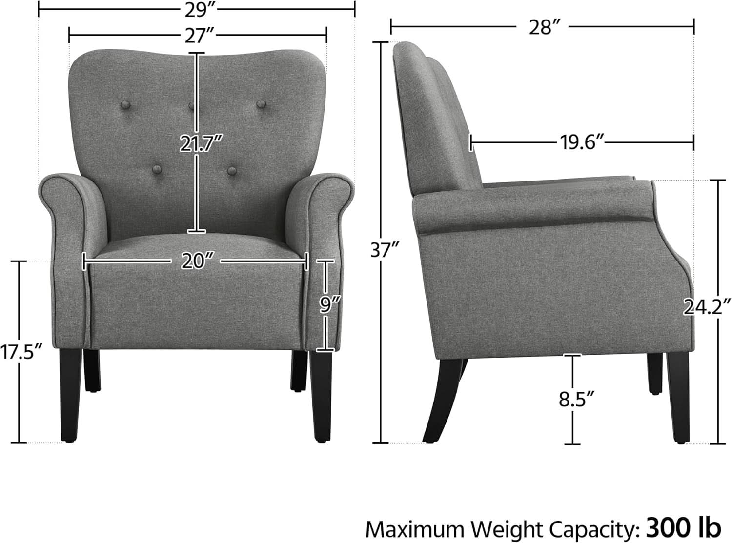 Dark Gray Mid Century Upholstered Armchair Tufted Back