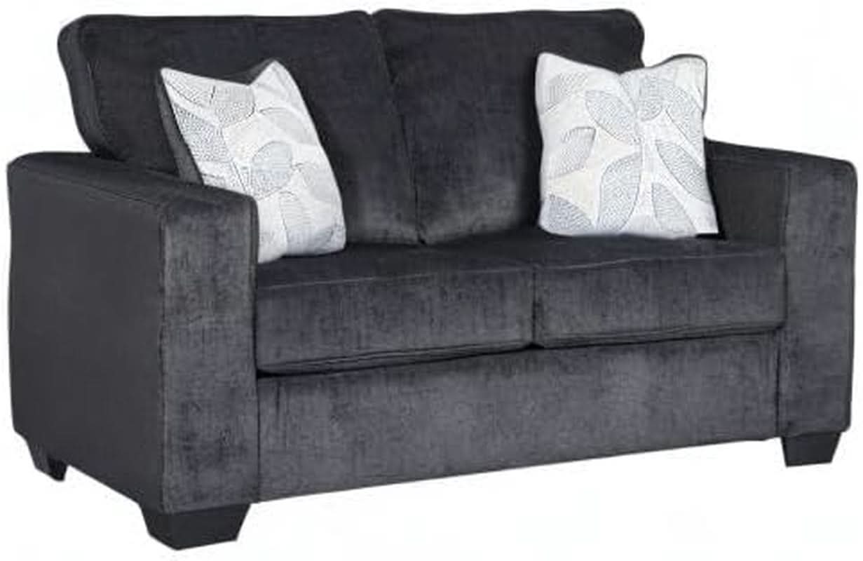 Dark Gray Modern Loveseat With Two Accent Pillows Included