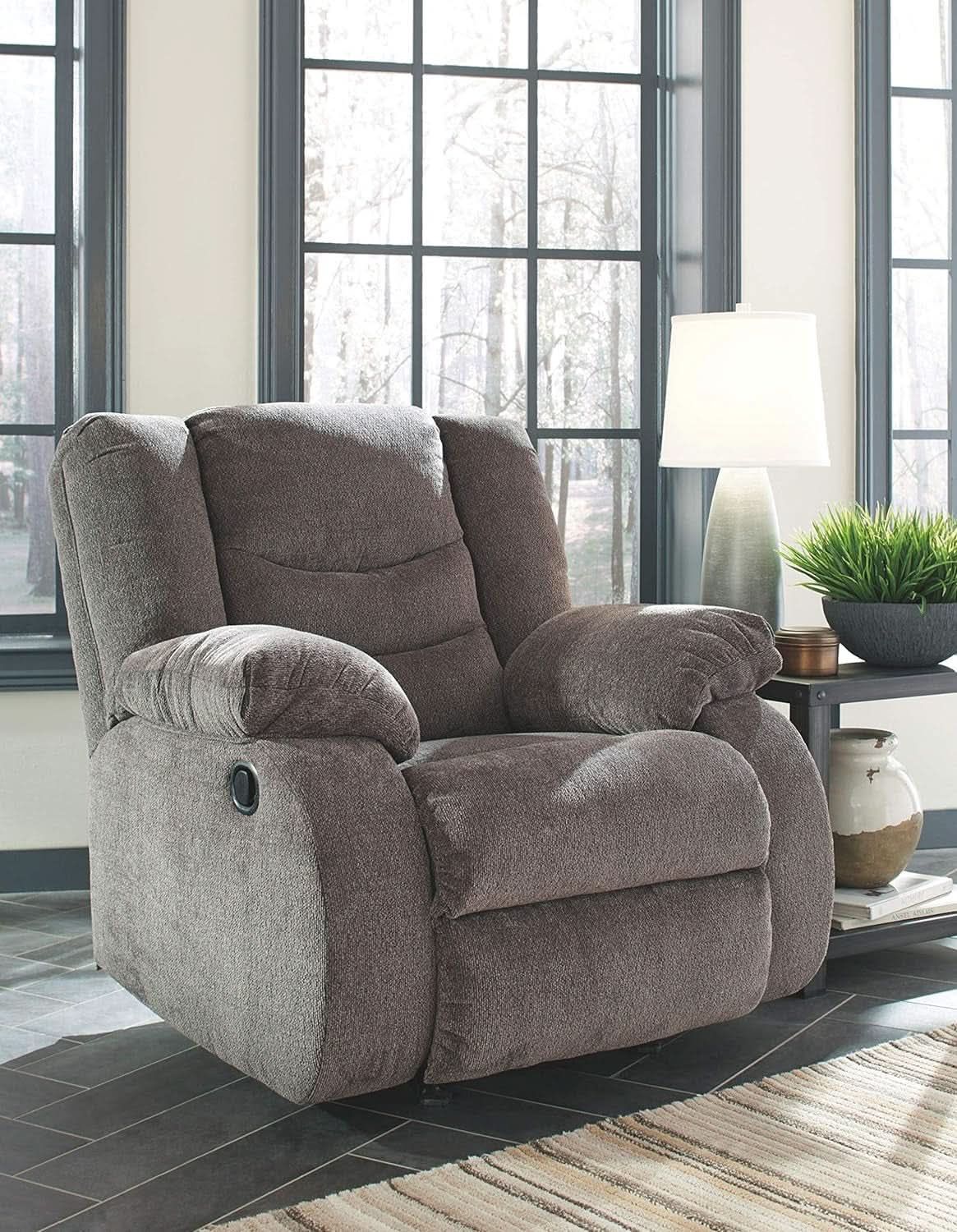 Dark Gray Rocker Recliner With Waterfall Back Design