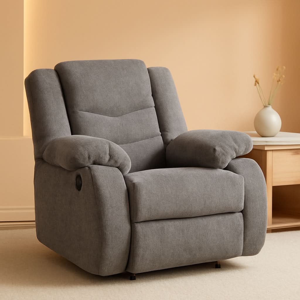 Dark Gray Rocker Recliner With Waterfall Back Design