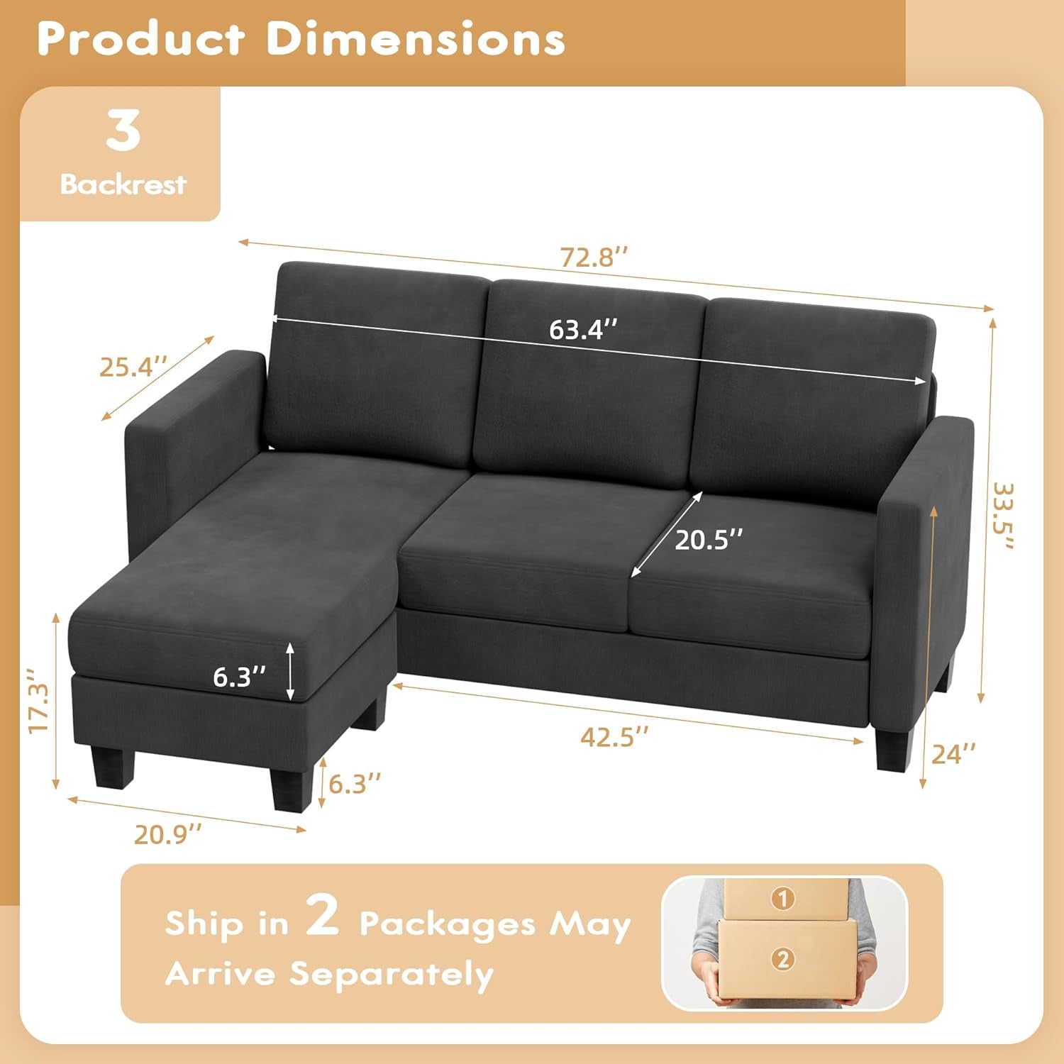 Dark Gray Sectional Sofa For Small Spaces Living Room