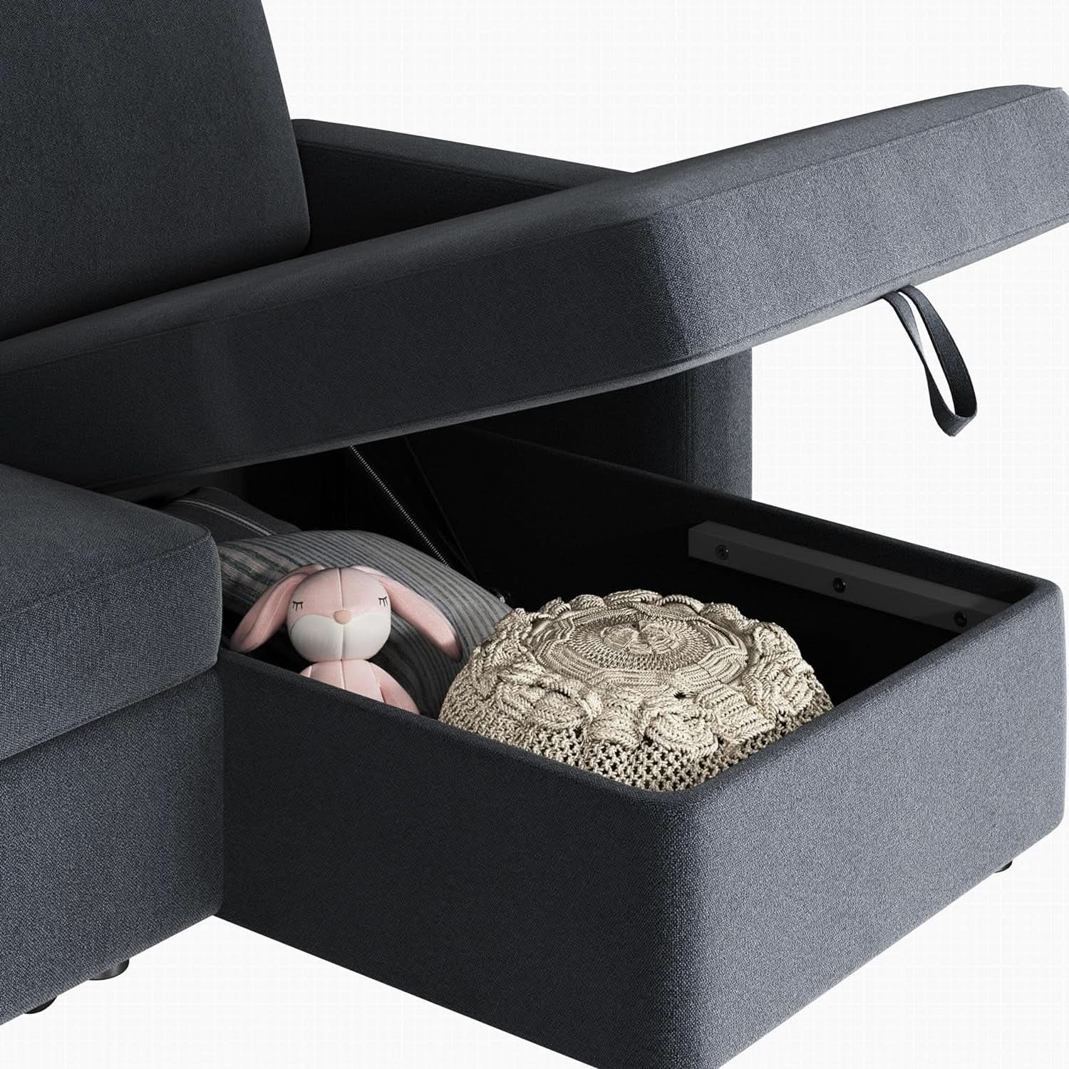 Dark Gray Sectional Sofa With Chaise And USB Charging