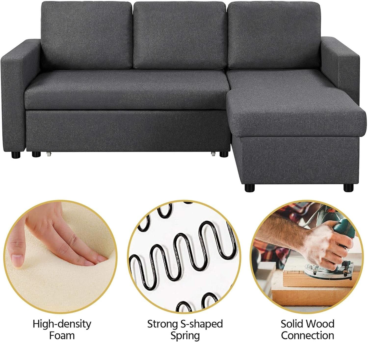 Dark Gray Sectional Sofa With Chaise And USB Charging