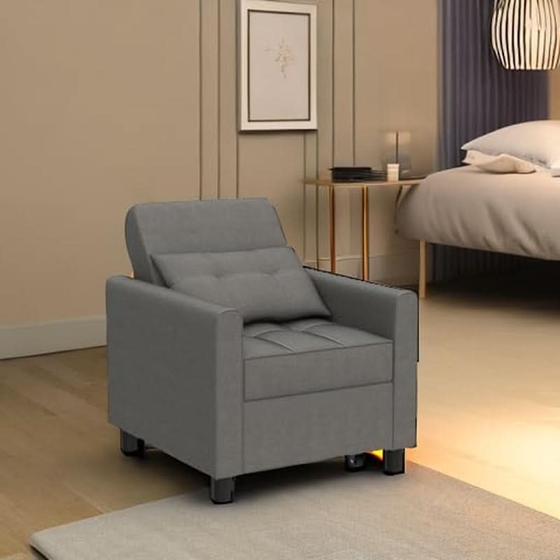 Dark Gray Sleeper Chair Bed Three In One Convertible Modern Linen Fabric Sofa