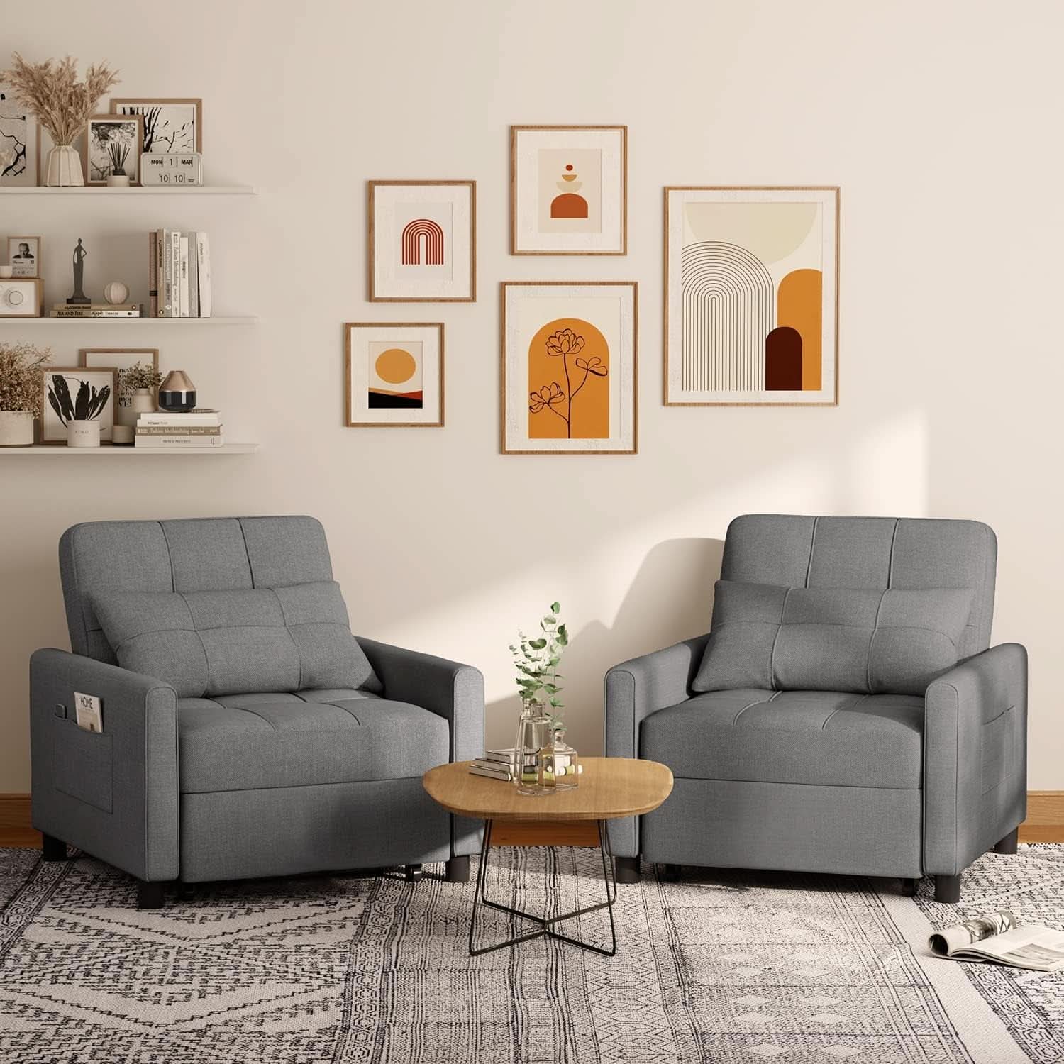 Dark Gray Sleeper Chair Bed Three In One Convertible Modern Linen Fabric Sofa