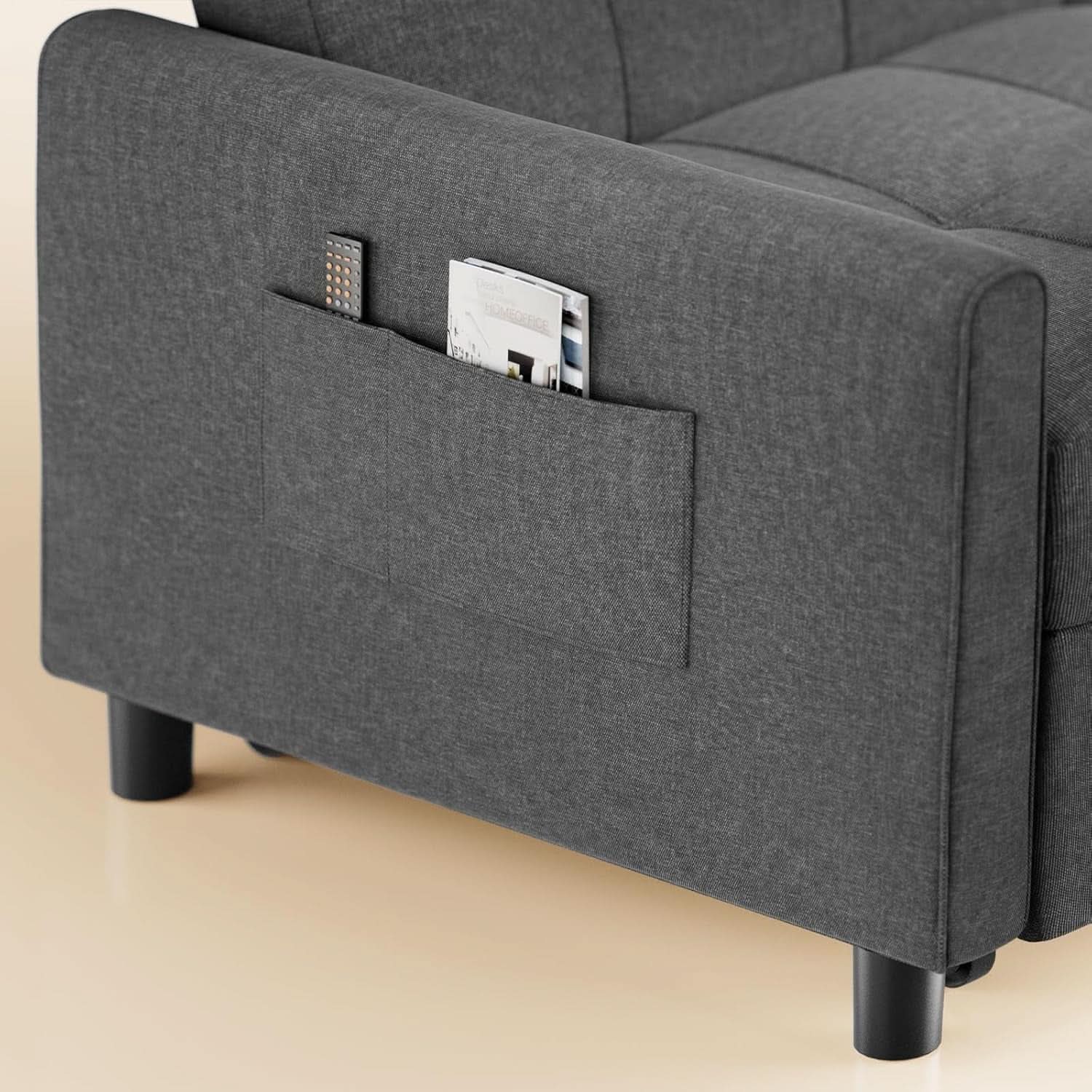Dark Gray Sleeper Chair Bed Three In One Convertible Modern Linen Fabric Sofa