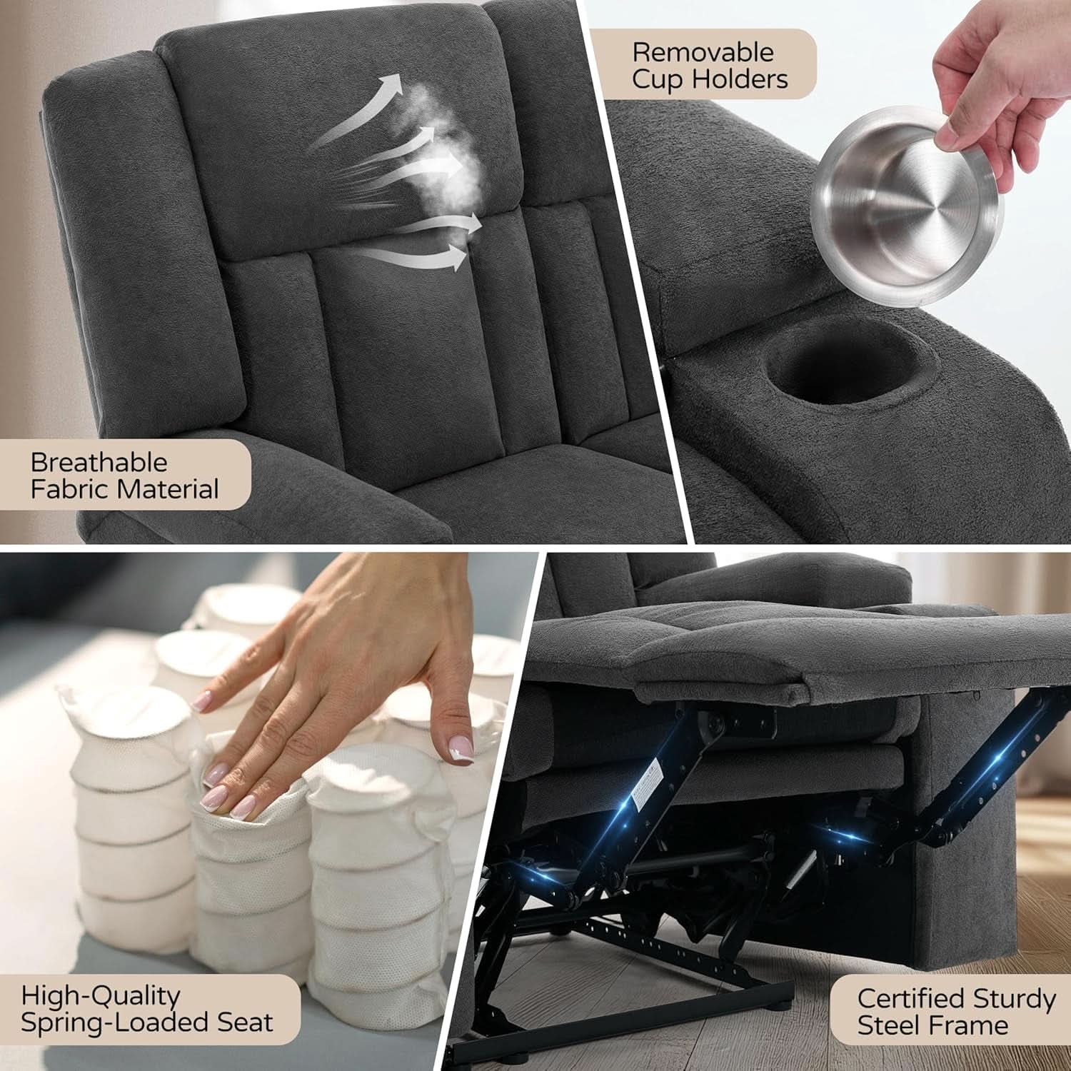 Dark Gray Two Seat Recliner Loveseat With Cup Holders