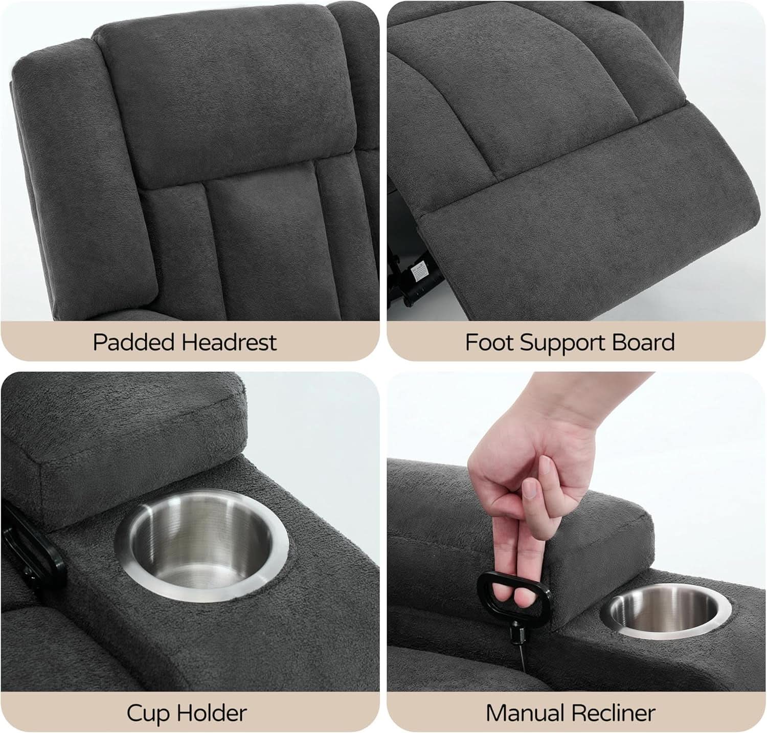 Dark Gray Two Seat Recliner Loveseat With Cup Holders