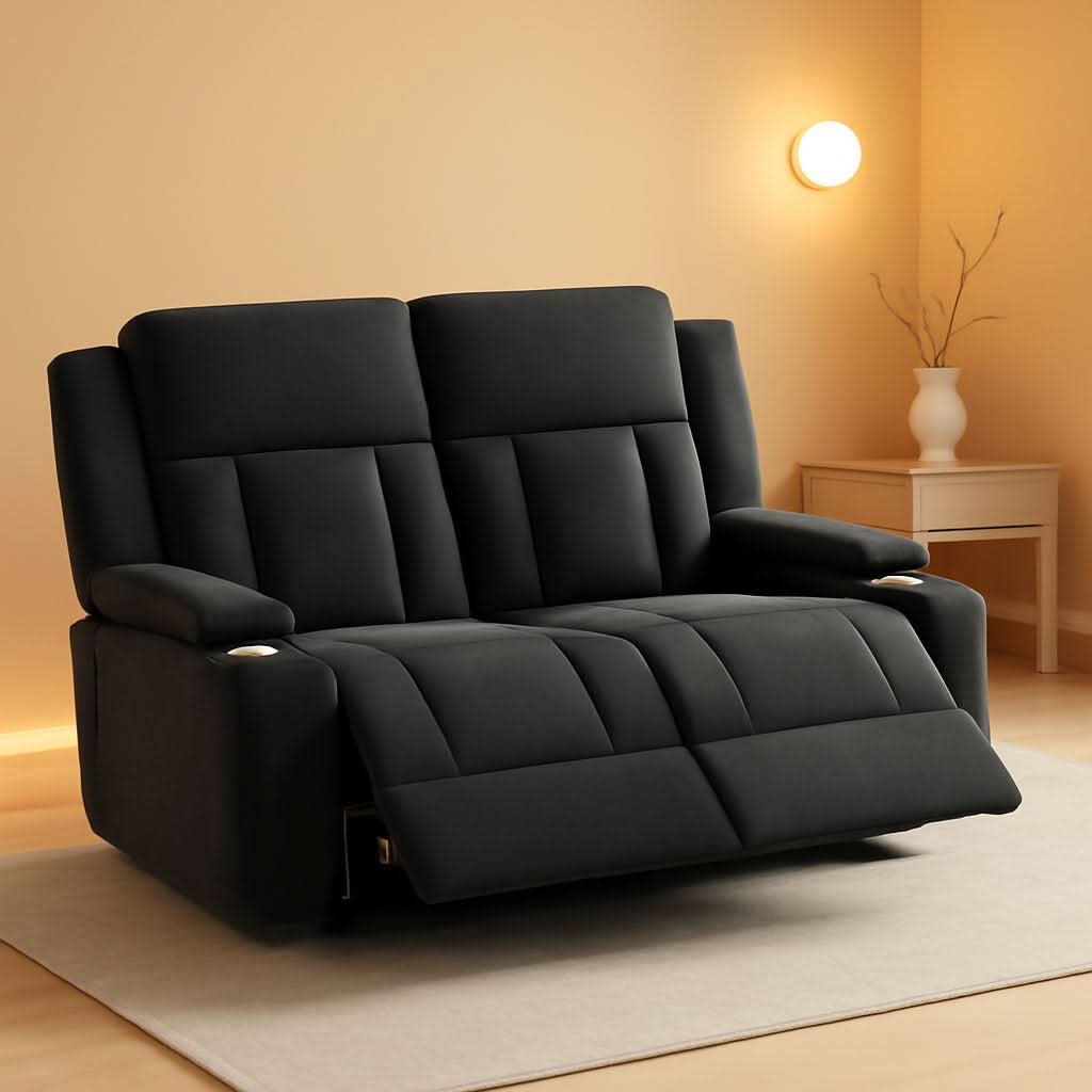 Dark Gray Two Seat Recliner Loveseat With Cup Holders