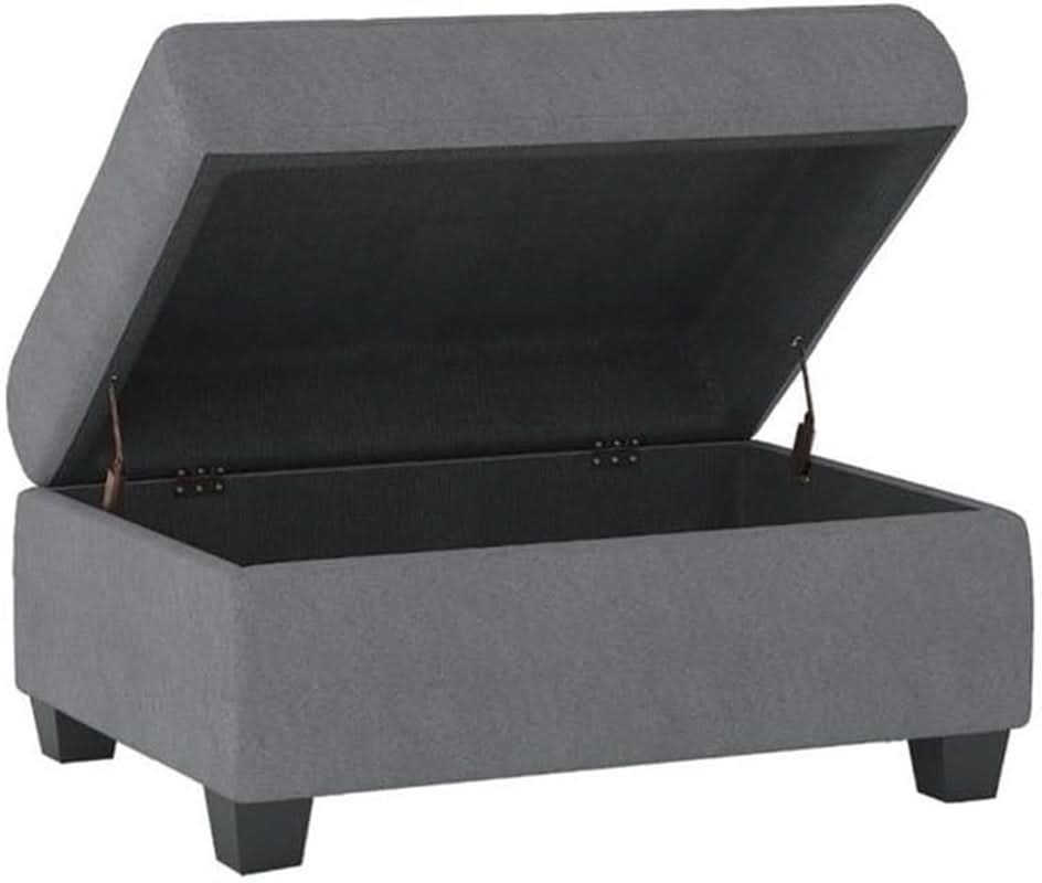 Dark Gray Upholstered Ottoman With Concealed Storage
