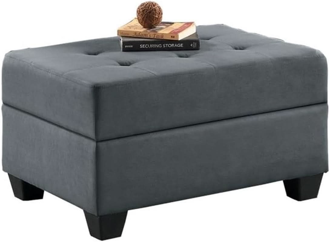 Dark Gray Upholstered Ottoman With Concealed Storage