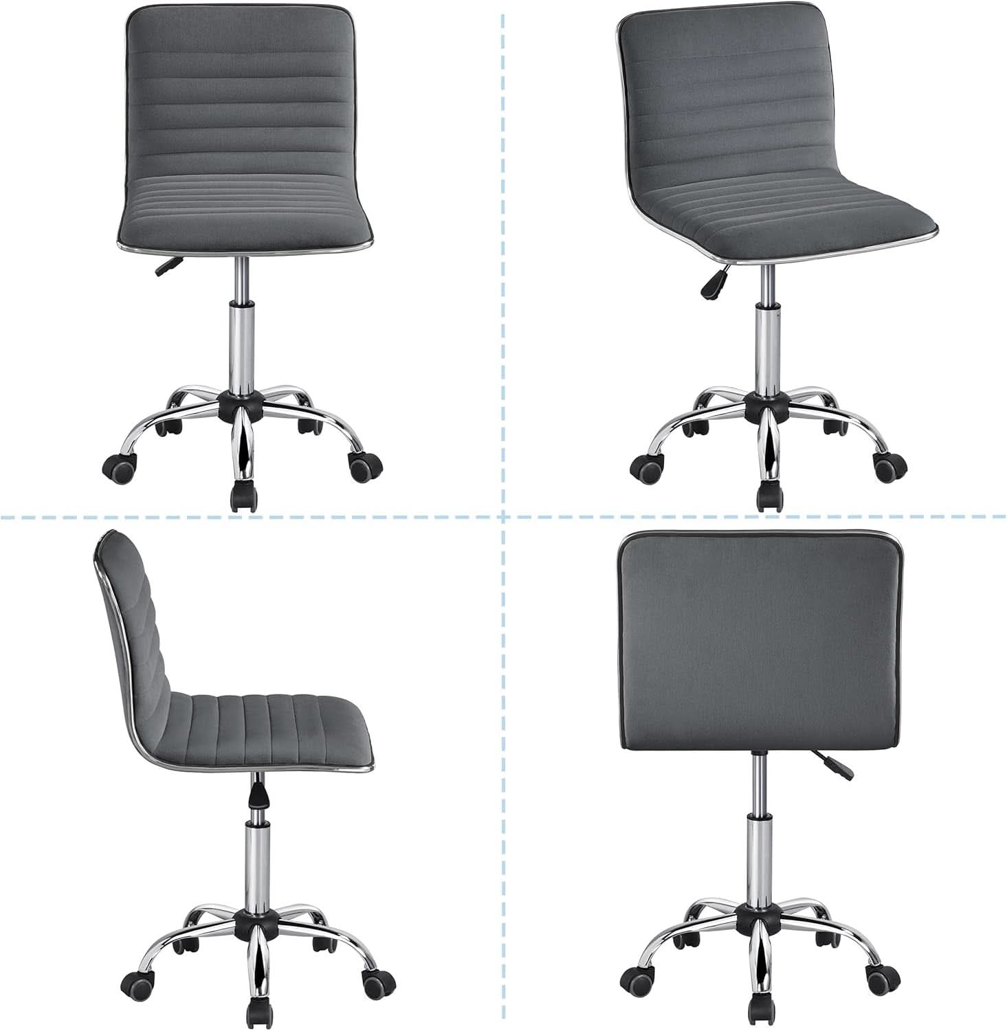 Dark Gray Velvet Armless Swivel Chair Height Adjustable