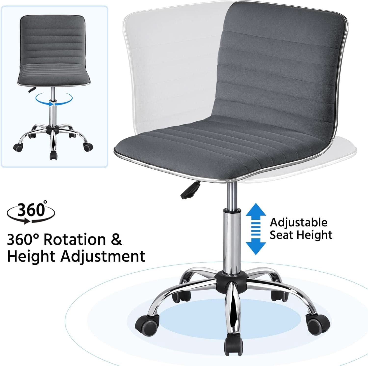 Dark Gray Velvet Armless Swivel Chair Height Adjustable
