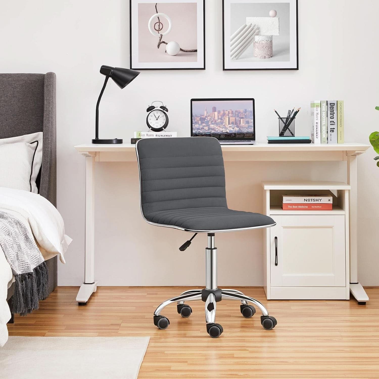 Dark Gray Velvet Armless Swivel Chair Height Adjustable