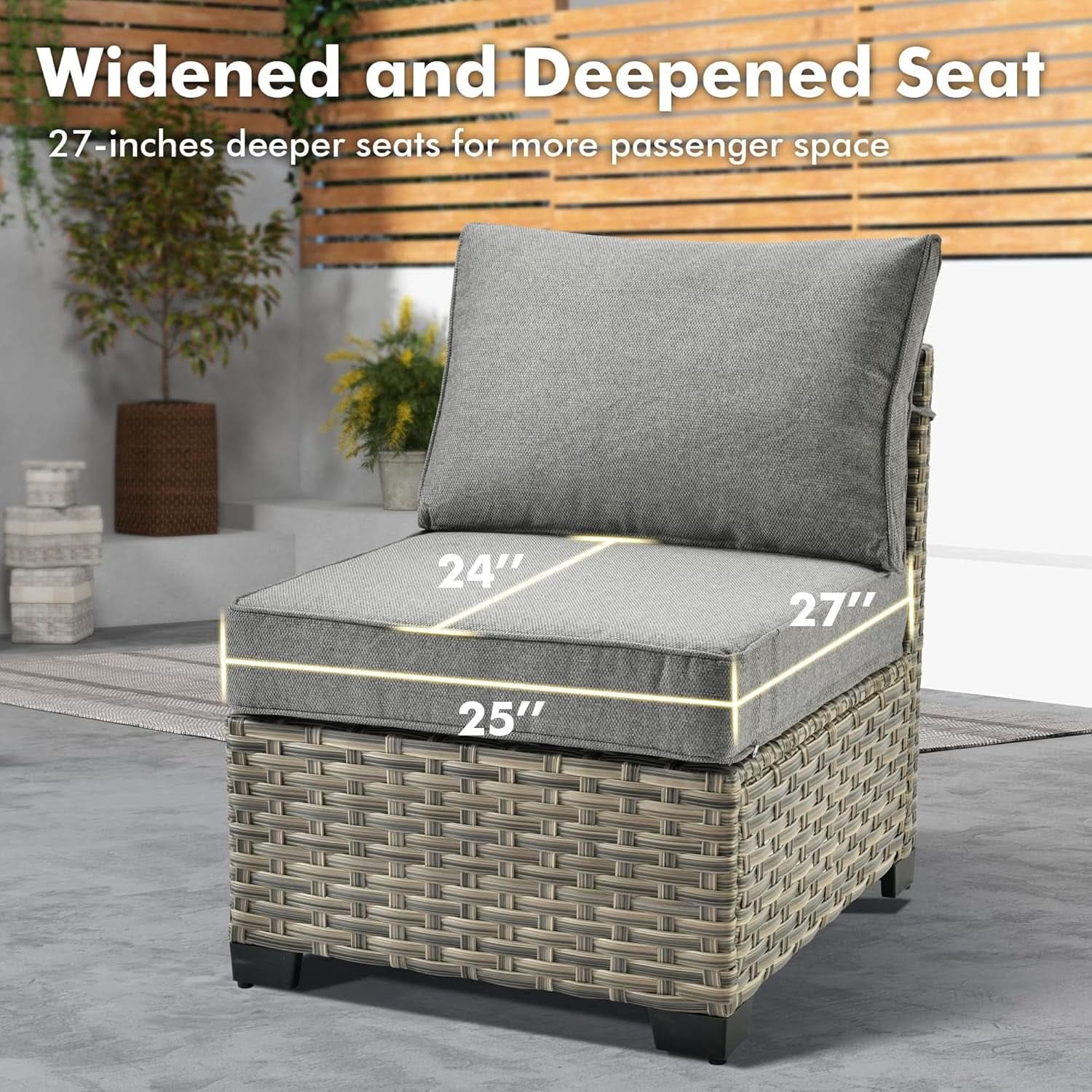 Dark Gray Wicker Patio Furniture Set 6 Pieces Cushioned