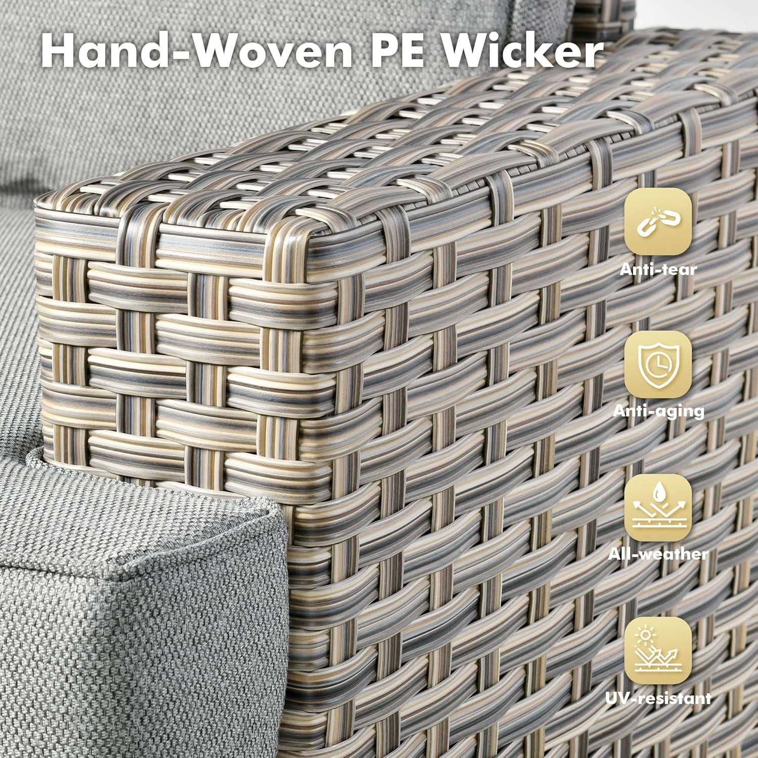 Dark Gray Wicker Patio Furniture Set 6 Pieces Cushioned