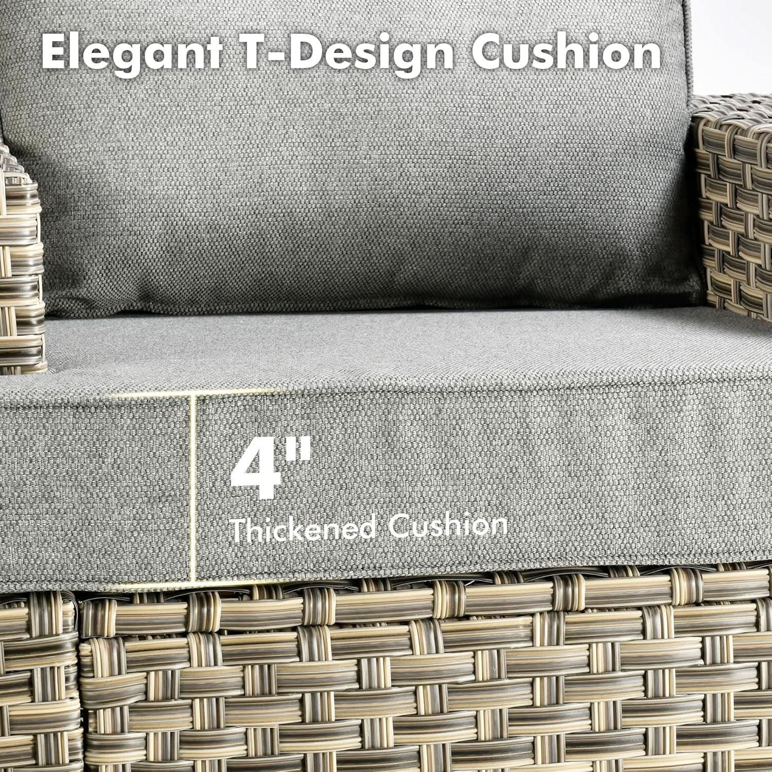 Dark Gray Wicker Patio Furniture Set 6 Pieces Cushioned