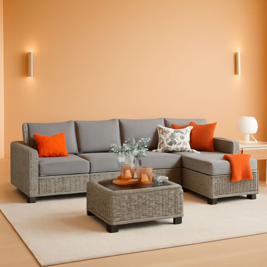 Dark Gray Wicker Patio Furniture Set 6 Pieces Cushioned