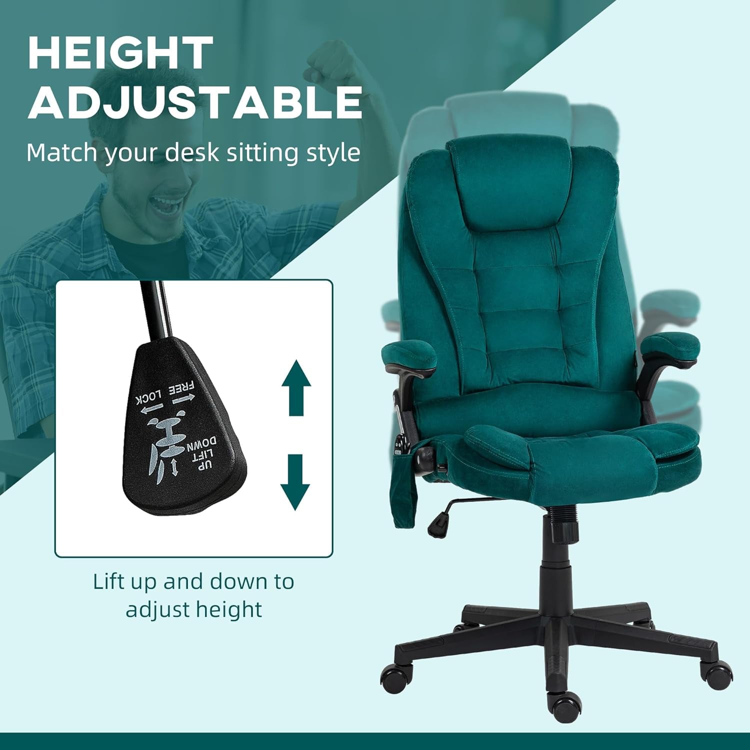 Dark Green 6 Point Massage Executive Office Chair With Heat
