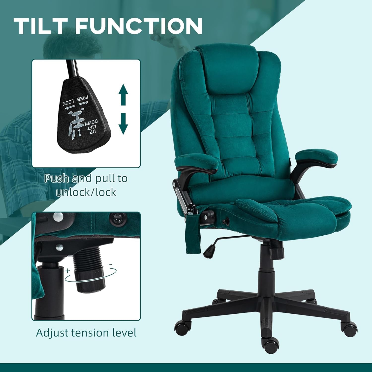 Dark Green 6 Point Massage Executive Office Chair With Heat