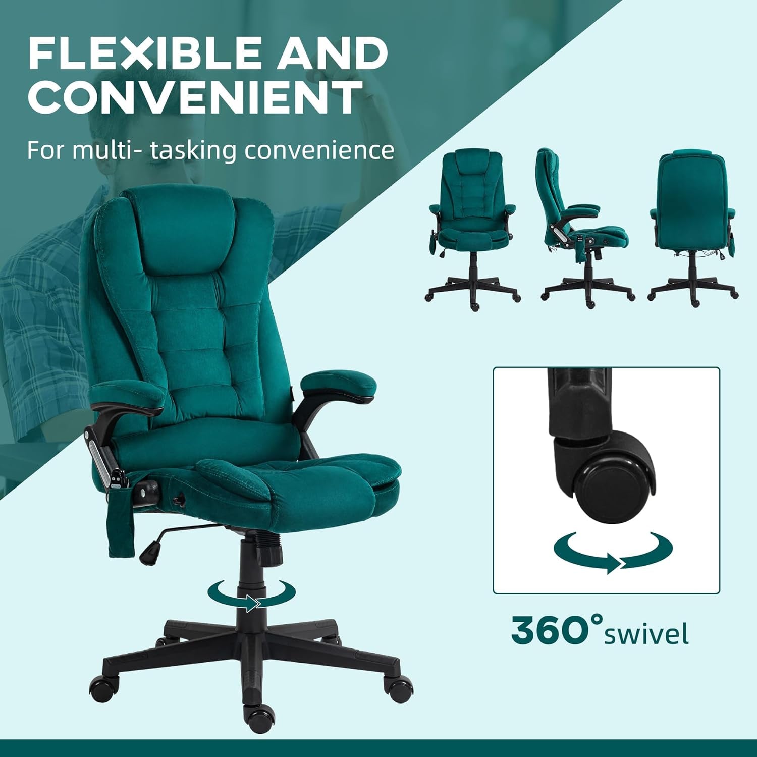 Dark Green 6 Point Massage Executive Office Chair With Heat