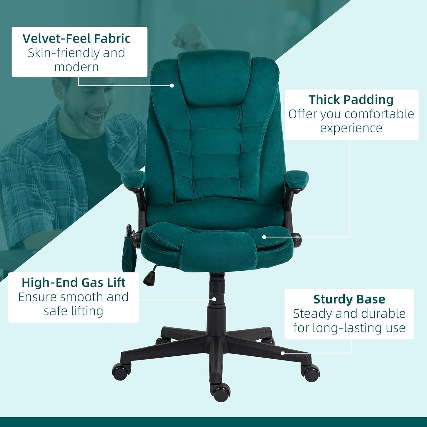 Dark Green 6 Point Massage Executive Office Chair With Heat