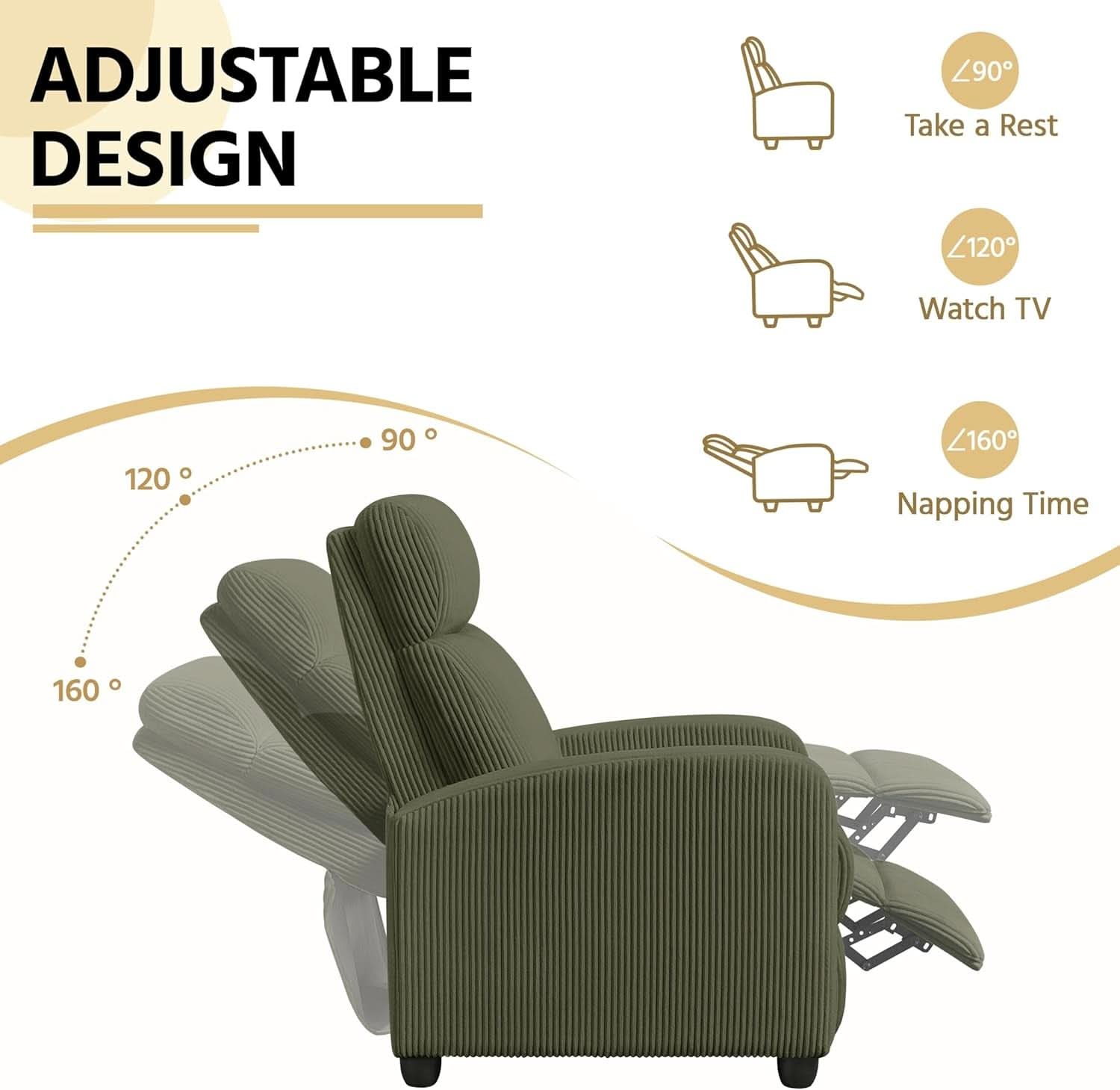 Dark Green Corduroy Adjustable Recliner Chair For Living Room