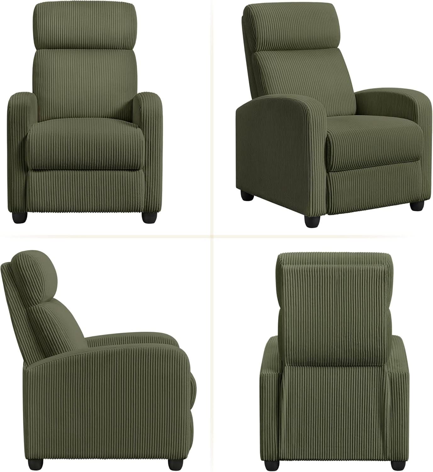 Dark Green Corduroy Adjustable Recliner Chair For Living Room