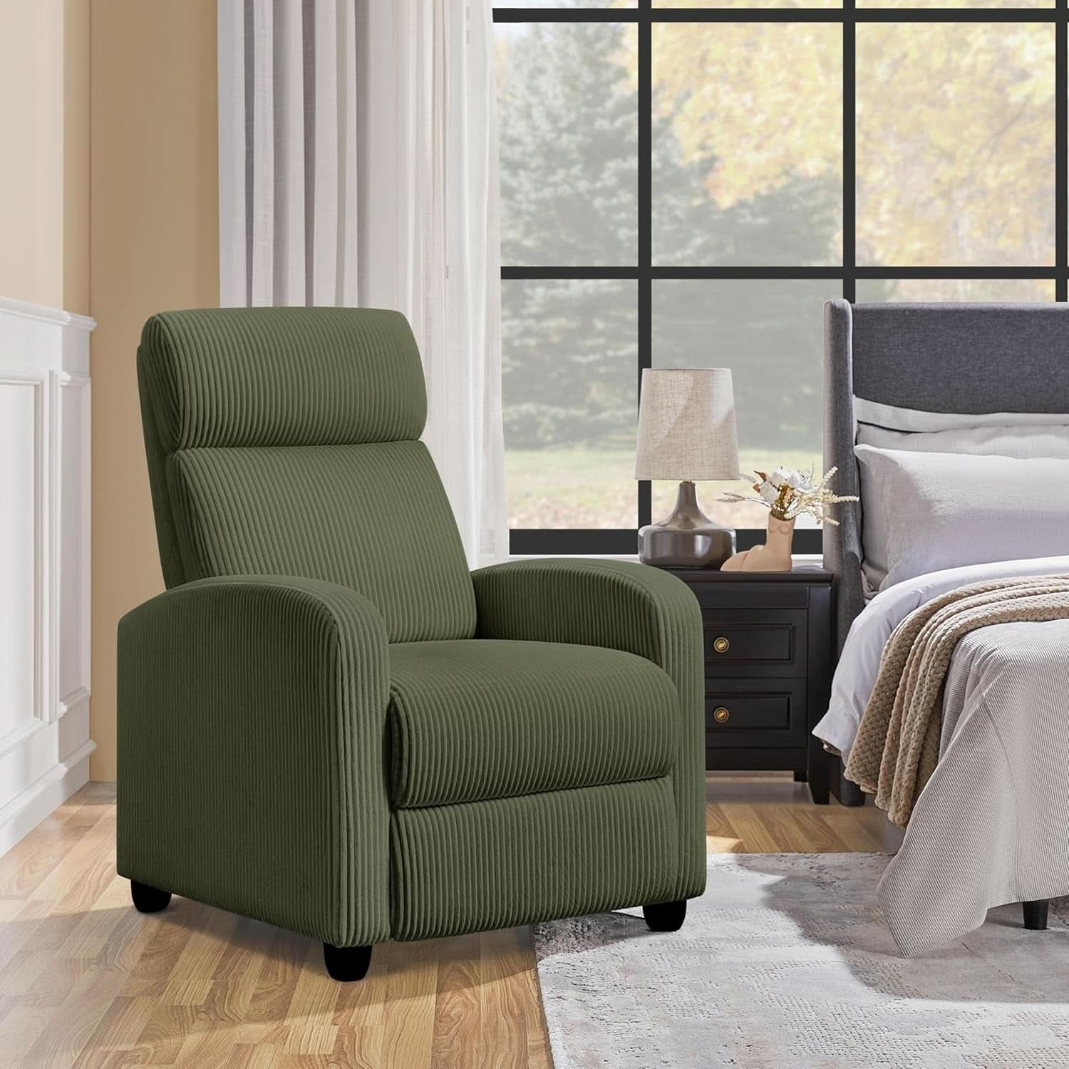 Dark Green Corduroy Adjustable Recliner Chair For Living Room