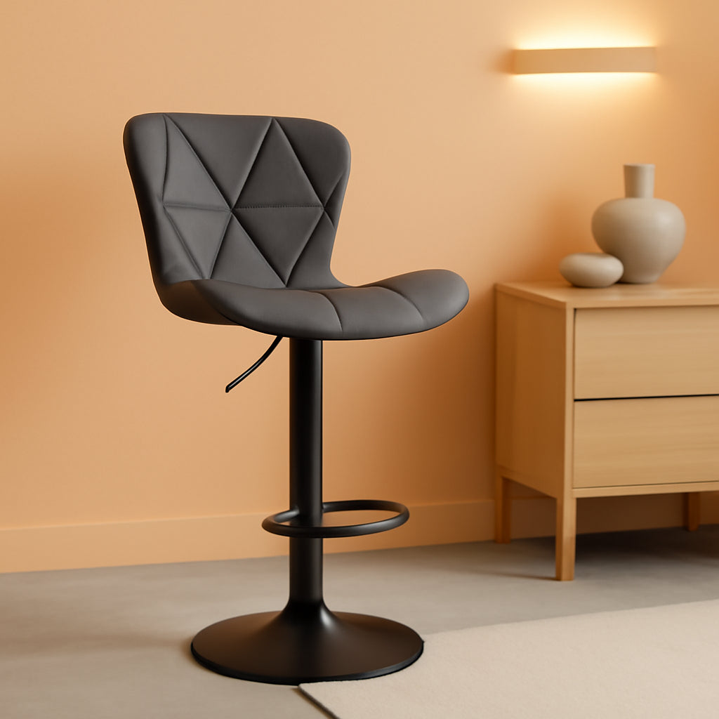 Dark Grey Adjustable Swivel Bar Stools Pair Faux Leather