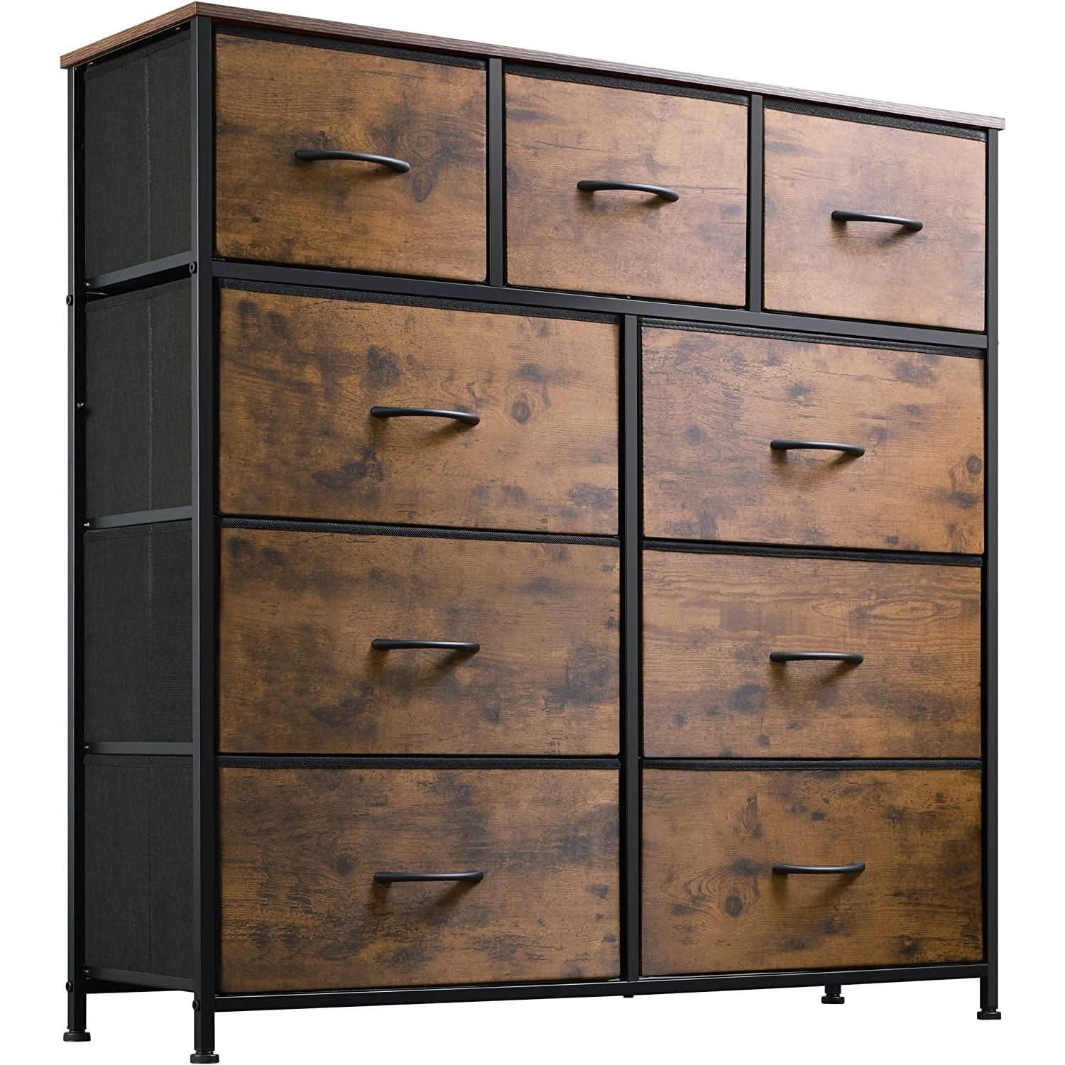Dark Grey Chest Of Drawers With Wood Top For Bedroom Storage
