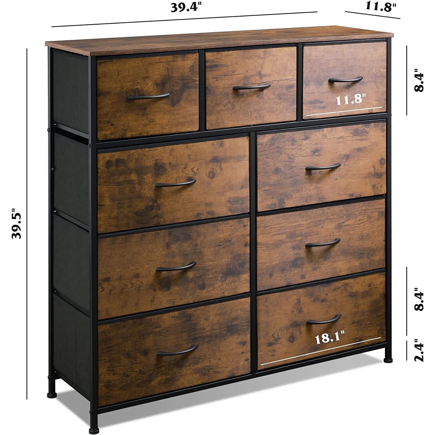 Dark Grey Chest Of Drawers With Wood Top For Bedroom Storage